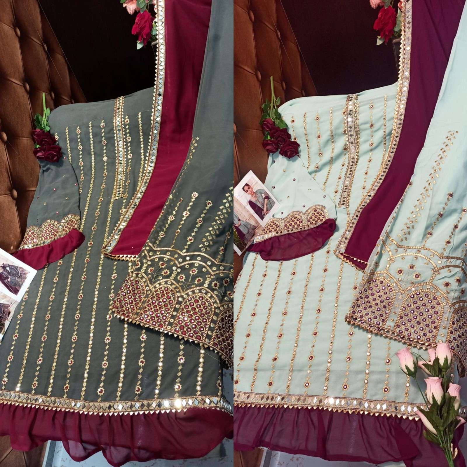 MISHAAL HIT DESIGN BY MISHAAL FAB 8015-A TO 8015-F SERIES DESIGNER WEDDING COLLECTION BEAUTIFUL FANCY COLORFUL OCCASIONAL WEAR & PARTY WEAR HEAVY GEORGETTE EMBROIDERY DRESSES AT WHOLESALE PRICE