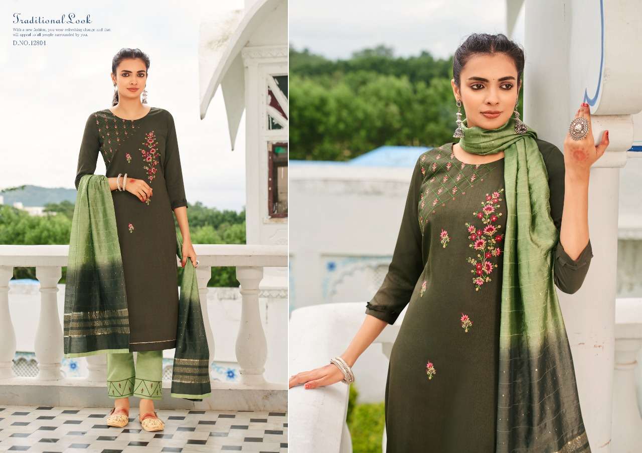RAJWADI BY KIVI 12801 TO 12806 SERIES BEAUTIFUL SUITS COLORFUL STYLISH FANCY CASUAL WEAR & ETHNIC WEAR SILK EMBROIDERED DRESSES AT WHOLESALE PRICE