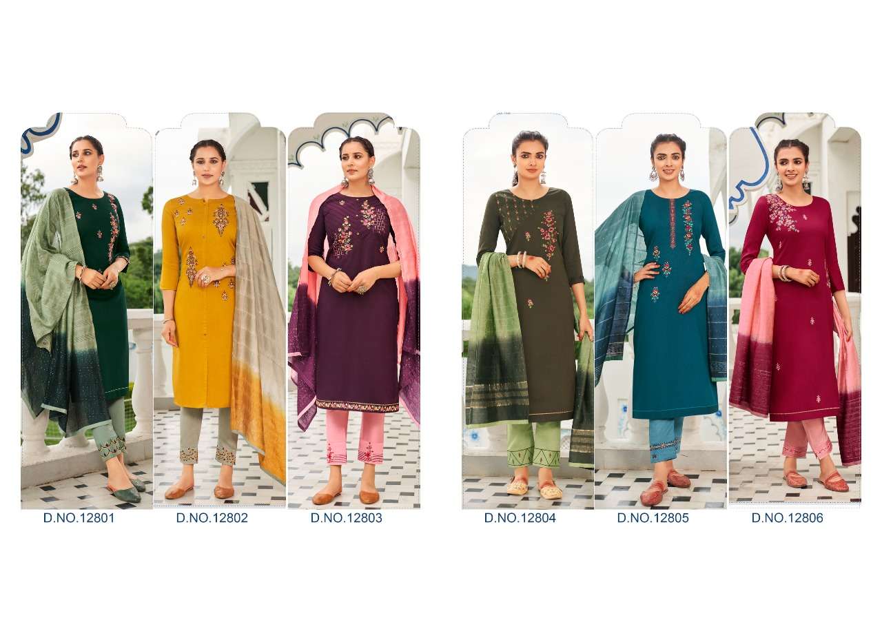 RAJWADI BY KIVI 12801 TO 12806 SERIES BEAUTIFUL SUITS COLORFUL STYLISH FANCY CASUAL WEAR & ETHNIC WEAR SILK EMBROIDERED DRESSES AT WHOLESALE PRICE