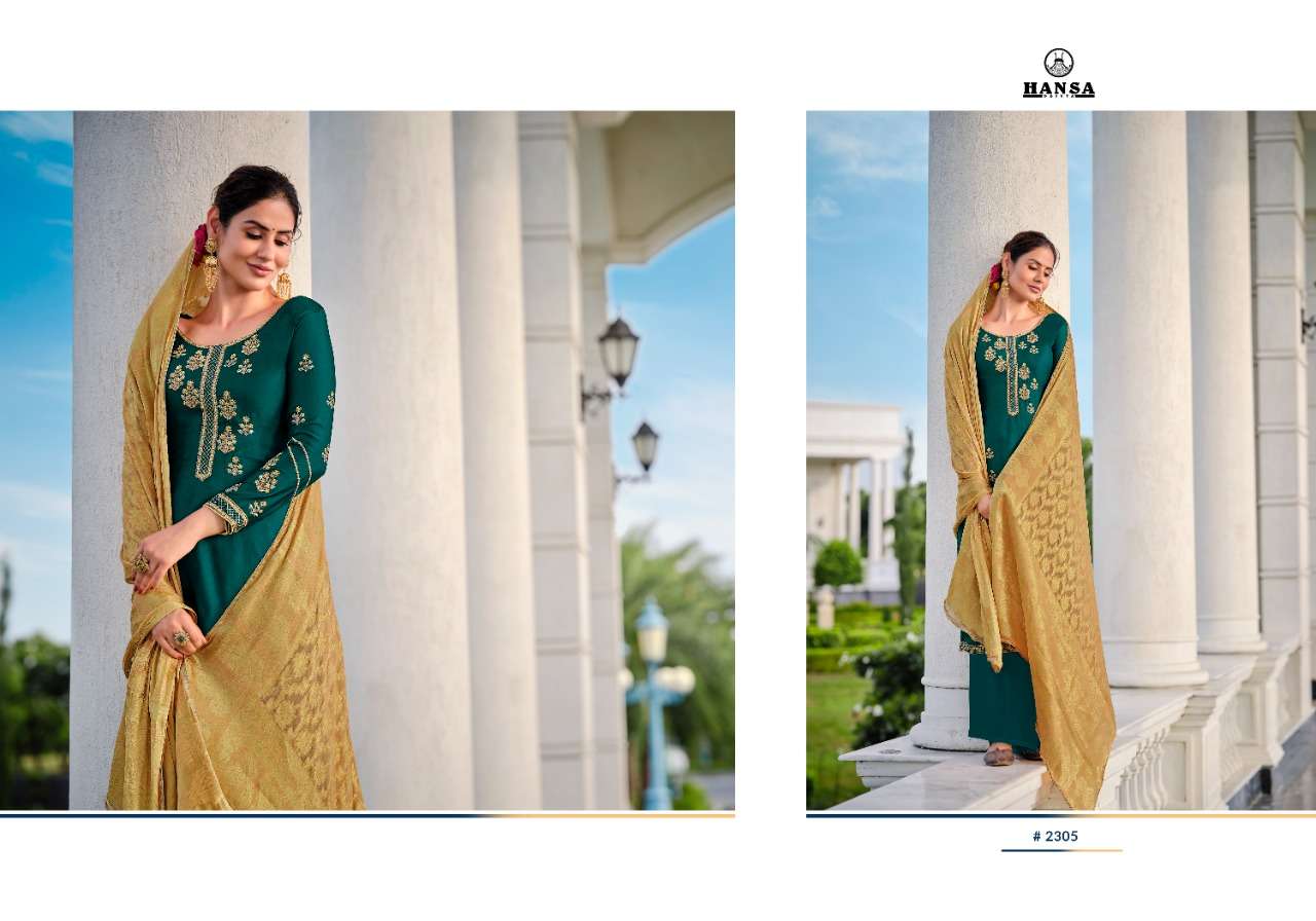 BINDIYA BY HANSA PRINTS 2301 TO 2305 SERIES BEAUTIFUL SUITS COLORFUL STYLISH FANCY CASUAL WEAR & ETHNIC WEAR SATIN GEORGETTE WITH WORK DRESSES AT WHOLESALE PRICE