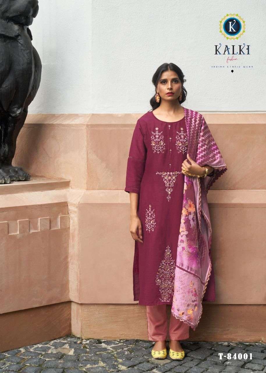 RUAAB BY KALKI 84001 TO 84006 SERIES BEAUTIFUL SUITS COLORFUL STYLISH FANCY CASUAL WEAR & ETHNIC WEAR PURE VISCOSE SILK EMBROIDERED DRESSES AT WHOLESALE PRICE