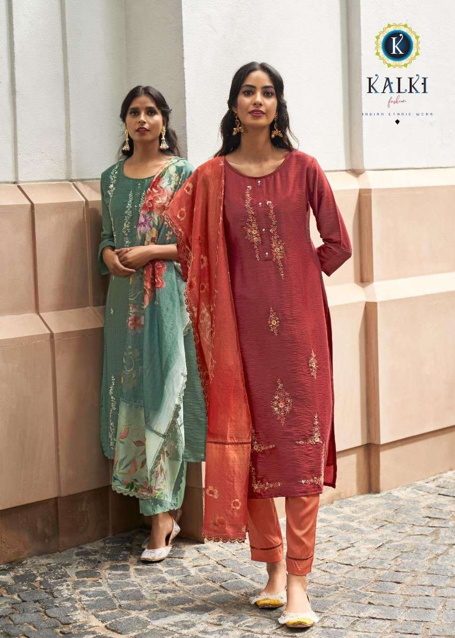 RUAAB BY KALKI 84001 TO 84006 SERIES BEAUTIFUL SUITS COLORFUL STYLISH FANCY CASUAL WEAR & ETHNIC WEAR PURE VISCOSE SILK EMBROIDERED DRESSES AT WHOLESALE PRICE
