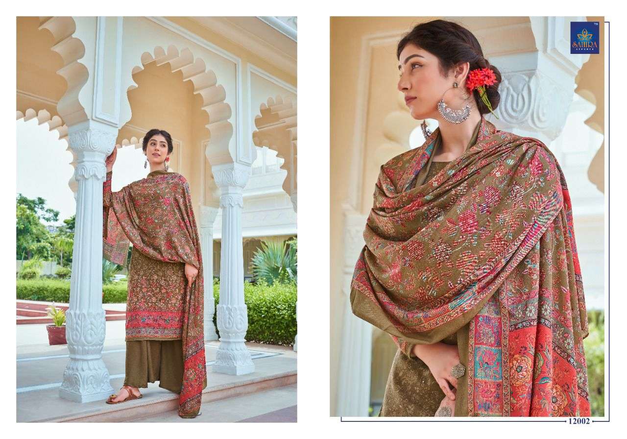 NAZNEEN BY SAHIRA EXPORTS 12001 TO 12008 SERIES BEAUTIFUL STYLISH SHARARA SUITS FANCY COLORFUL CASUAL WEAR & ETHNIC WEAR & READY TO WEAR PASHMINA DIGITAL PRINTED DRESSES AT WHOLESALE PRICE