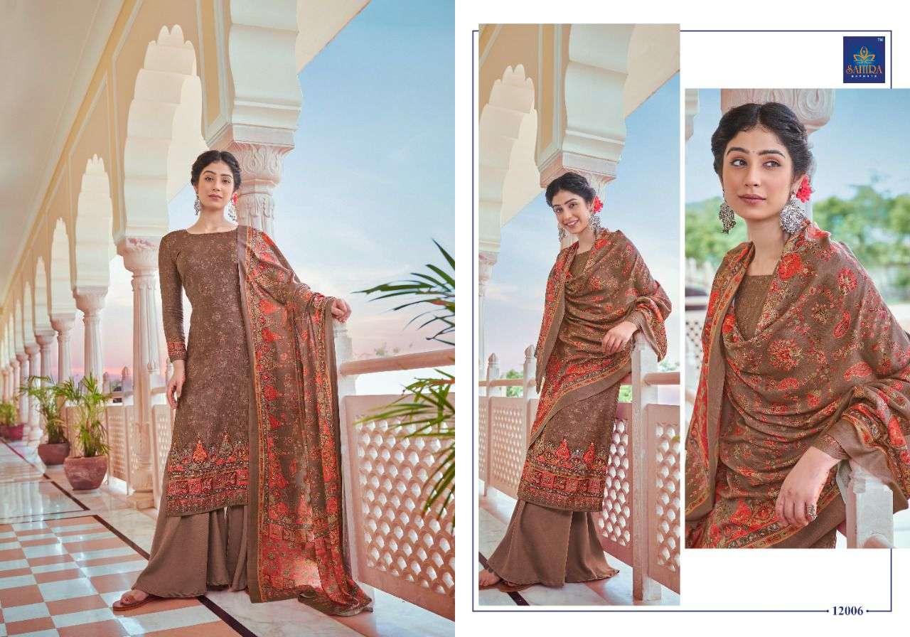 NAZNEEN BY SAHIRA EXPORTS 12001 TO 12008 SERIES BEAUTIFUL STYLISH SHARARA SUITS FANCY COLORFUL CASUAL WEAR & ETHNIC WEAR & READY TO WEAR PASHMINA DIGITAL PRINTED DRESSES AT WHOLESALE PRICE