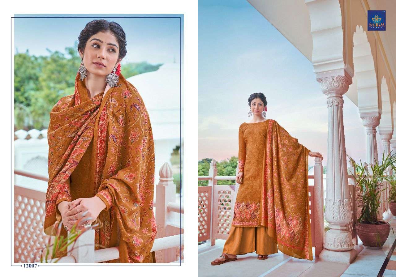 NAZNEEN BY SAHIRA EXPORTS 12001 TO 12008 SERIES BEAUTIFUL STYLISH SHARARA SUITS FANCY COLORFUL CASUAL WEAR & ETHNIC WEAR & READY TO WEAR PASHMINA DIGITAL PRINTED DRESSES AT WHOLESALE PRICE