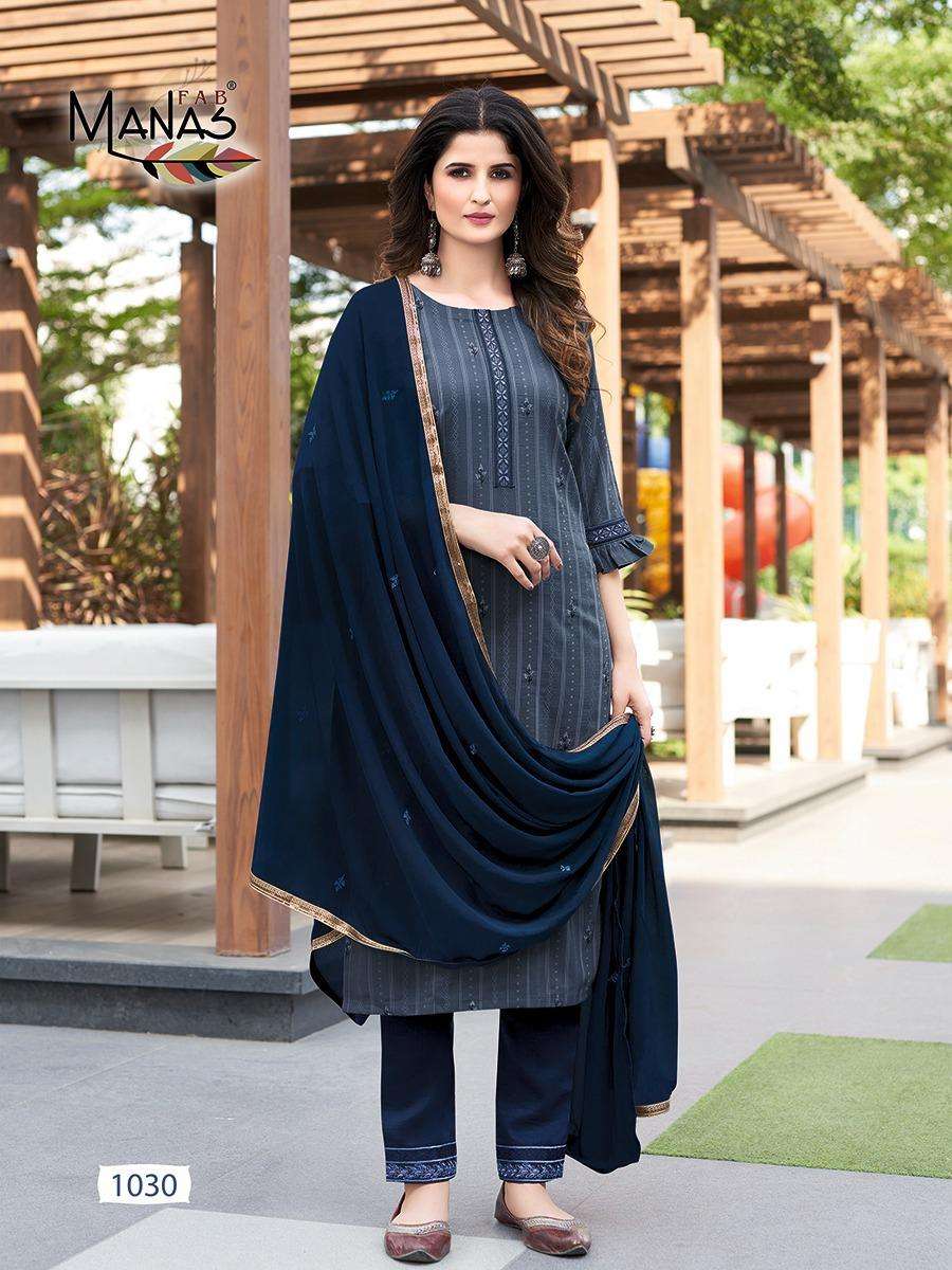 DELIGHT VOL-5 BY MANAS FAB 1025 TO 1030 SERIES BEAUTIFUL SUITS COLORFUL STYLISH FANCY CASUAL WEAR & ETHNIC WEAR CHINNON SILK WITH EMBROIDERY DRESSES AT WHOLESALE PRICE