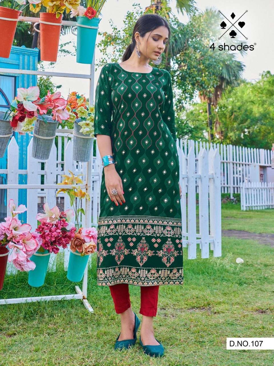 SIMPLE DIMPLE BY 4 SHADES 101 TO 108 SERIES DESIGNER STYLISH FANCY COLORFUL BEAUTIFUL PARTY WEAR & ETHNIC WEAR COLLECTION RAYON SLUB WITH WORK KURTIS AT WHOLESALE PRICE