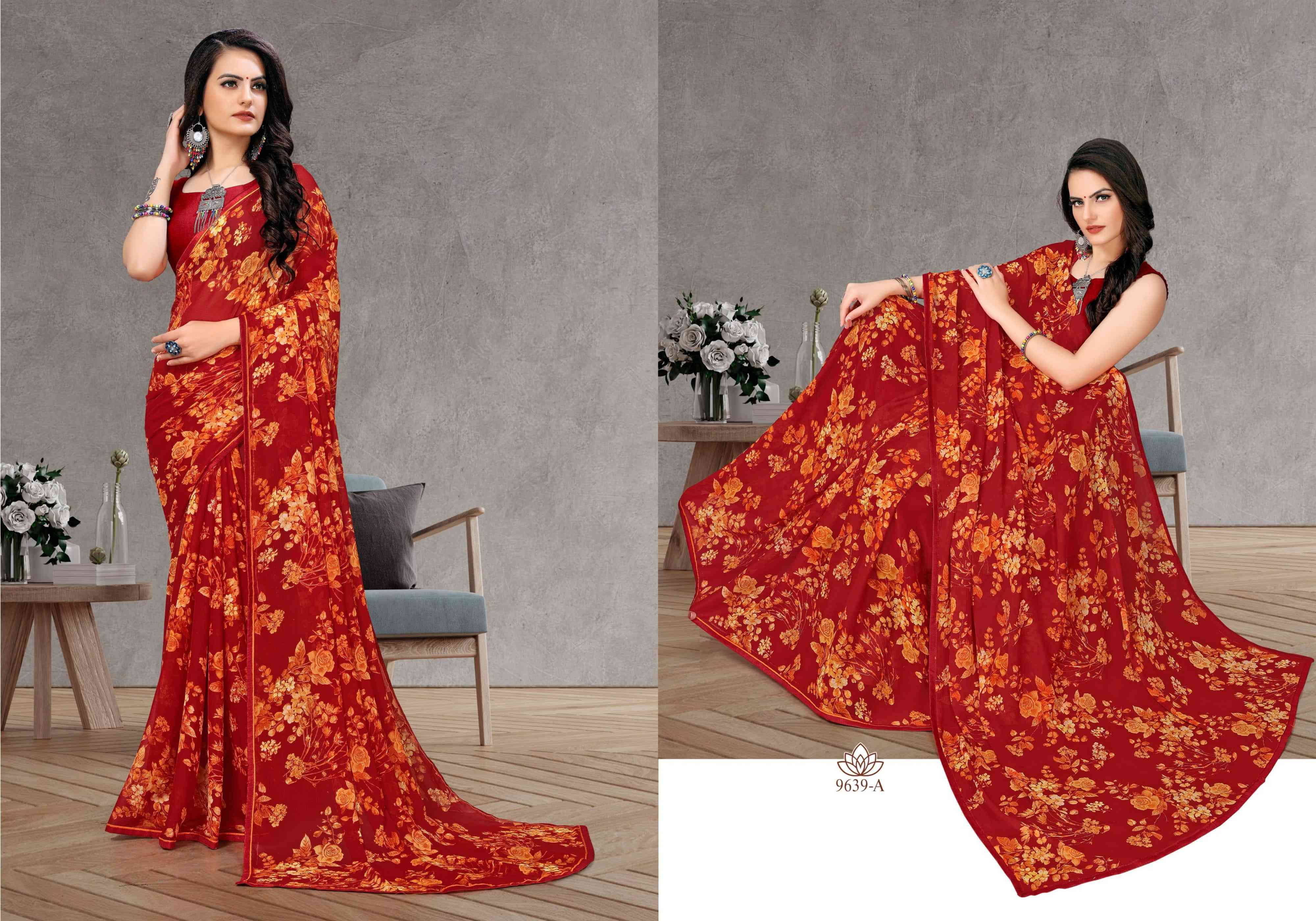NARGIS BY BARGAD 9639-A TO 9639-H SERIES INDIAN TRADITIONAL WEAR COLLECTION BEAUTIFUL STYLISH FANCY COLORFUL PARTY WEAR & OCCASIONAL WEAR CHIFFON SAREES AT WHOLESALE PRICE