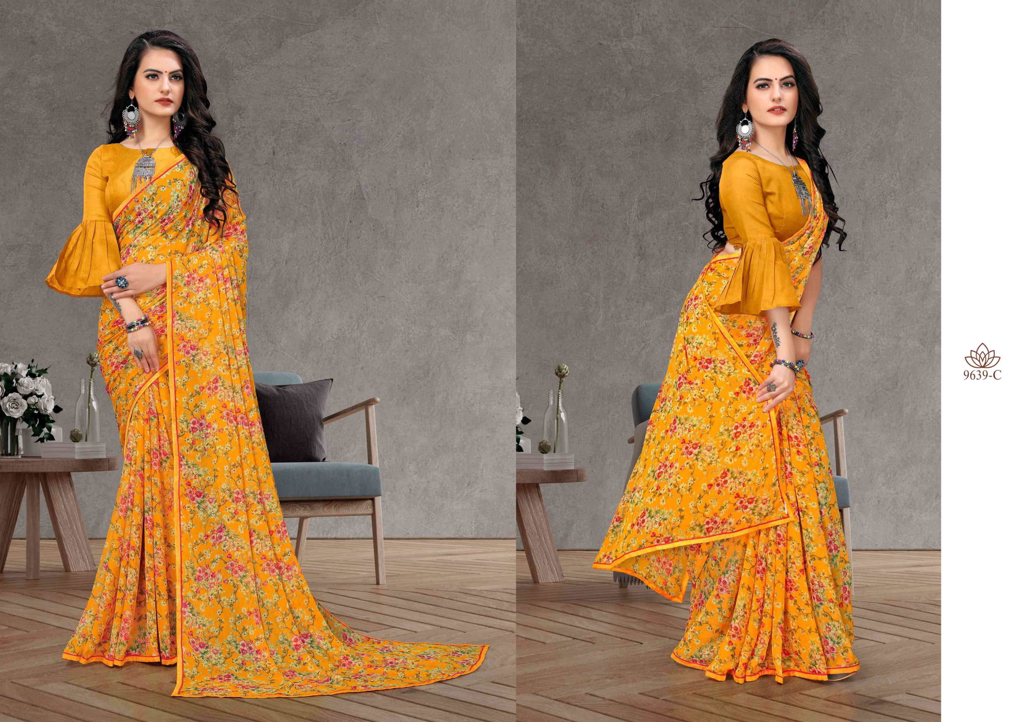 NARGIS BY BARGAD 9639-A TO 9639-H SERIES INDIAN TRADITIONAL WEAR COLLECTION BEAUTIFUL STYLISH FANCY COLORFUL PARTY WEAR & OCCASIONAL WEAR CHIFFON SAREES AT WHOLESALE PRICE