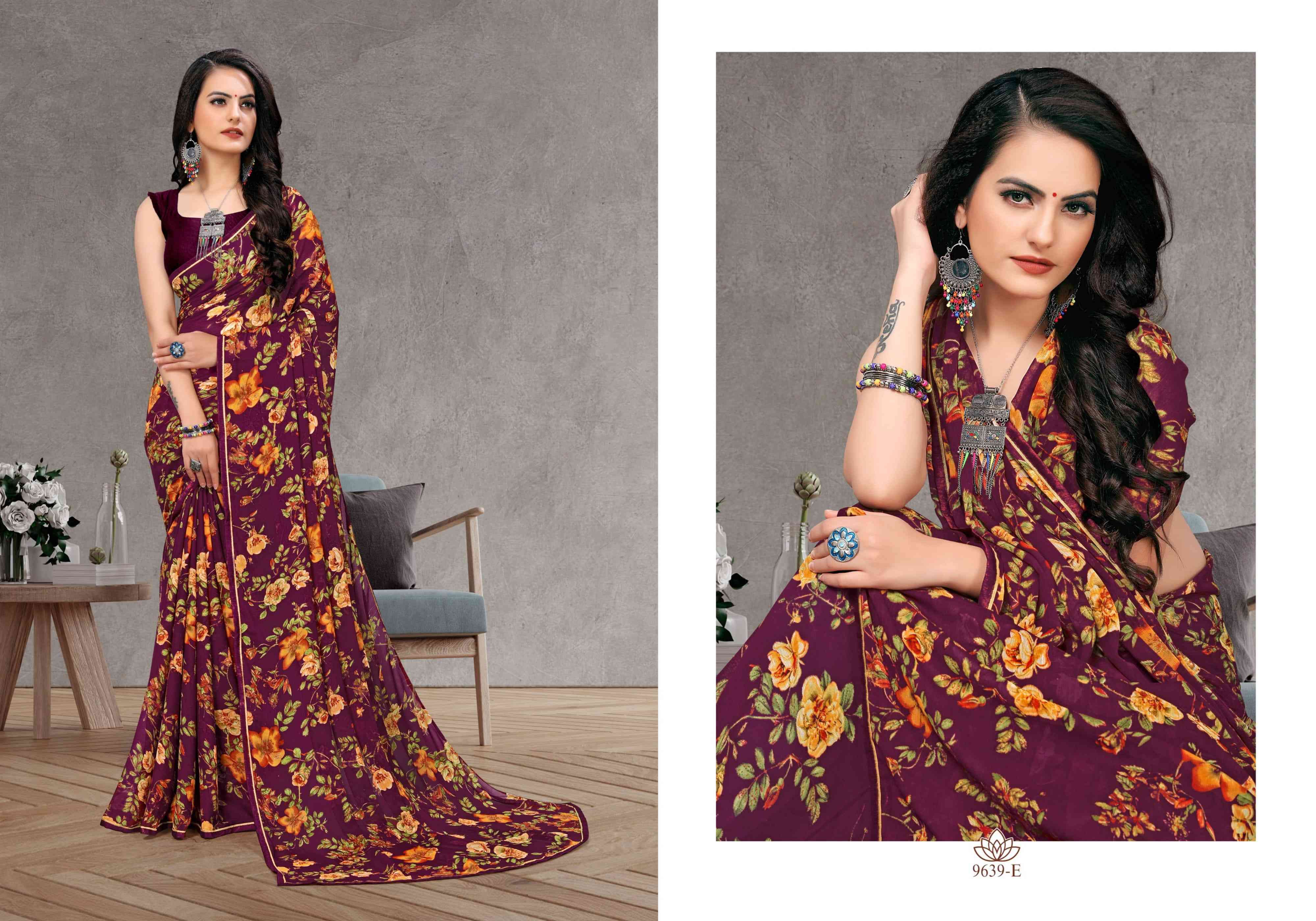 NARGIS BY BARGAD 9639-A TO 9639-H SERIES INDIAN TRADITIONAL WEAR COLLECTION BEAUTIFUL STYLISH FANCY COLORFUL PARTY WEAR & OCCASIONAL WEAR CHIFFON SAREES AT WHOLESALE PRICE