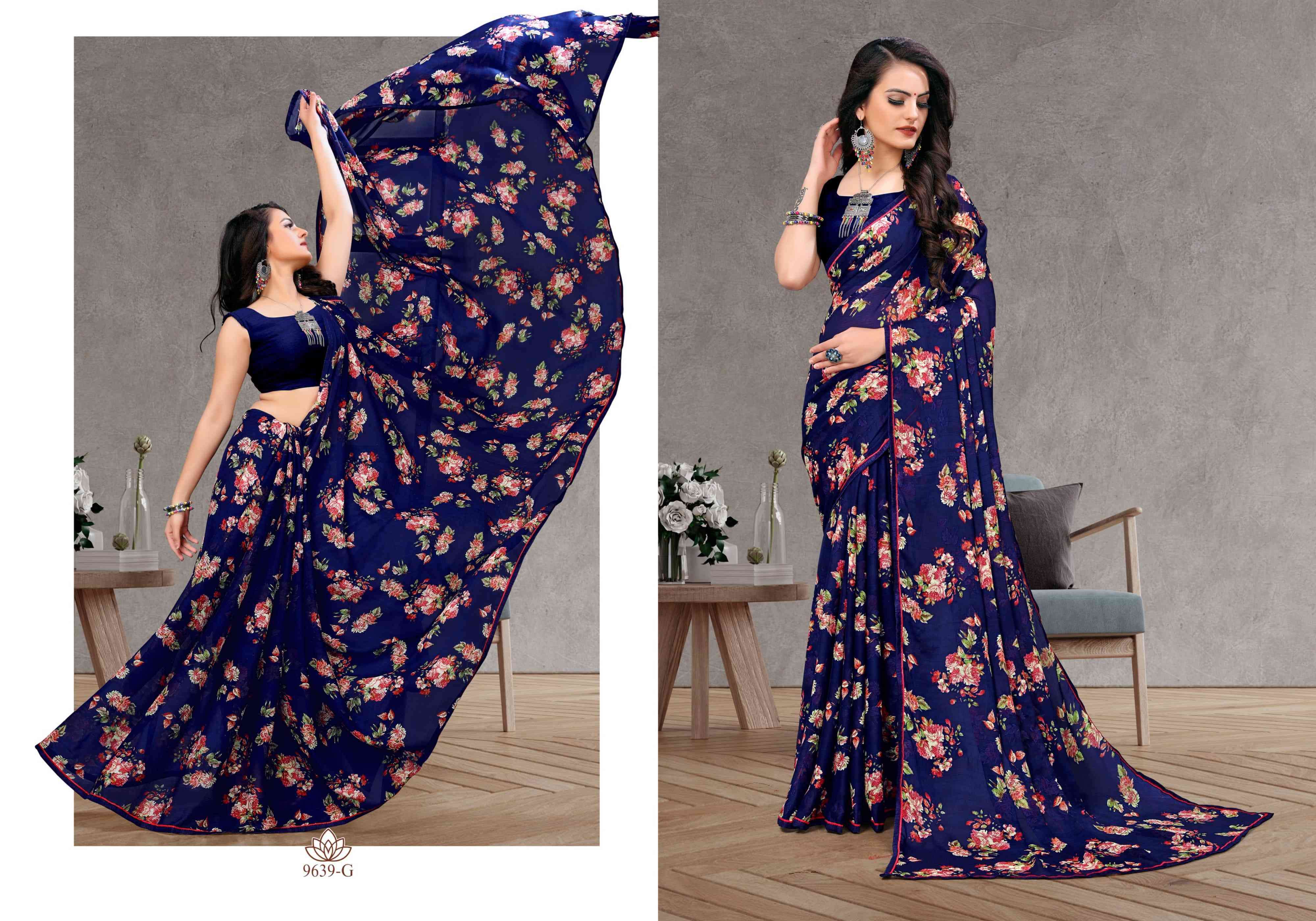 NARGIS BY BARGAD 9639-A TO 9639-H SERIES INDIAN TRADITIONAL WEAR COLLECTION BEAUTIFUL STYLISH FANCY COLORFUL PARTY WEAR & OCCASIONAL WEAR CHIFFON SAREES AT WHOLESALE PRICE