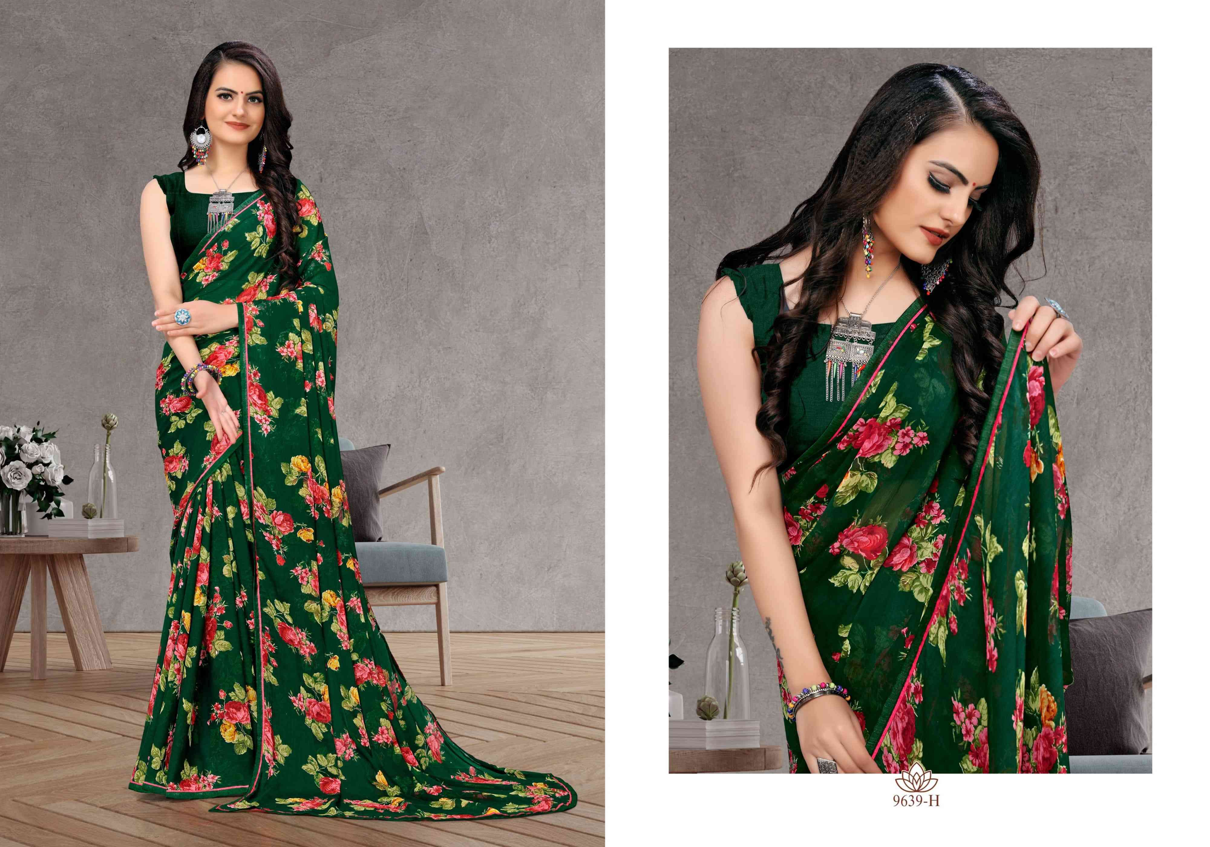 NARGIS BY BARGAD 9639-A TO 9639-H SERIES INDIAN TRADITIONAL WEAR COLLECTION BEAUTIFUL STYLISH FANCY COLORFUL PARTY WEAR & OCCASIONAL WEAR CHIFFON SAREES AT WHOLESALE PRICE