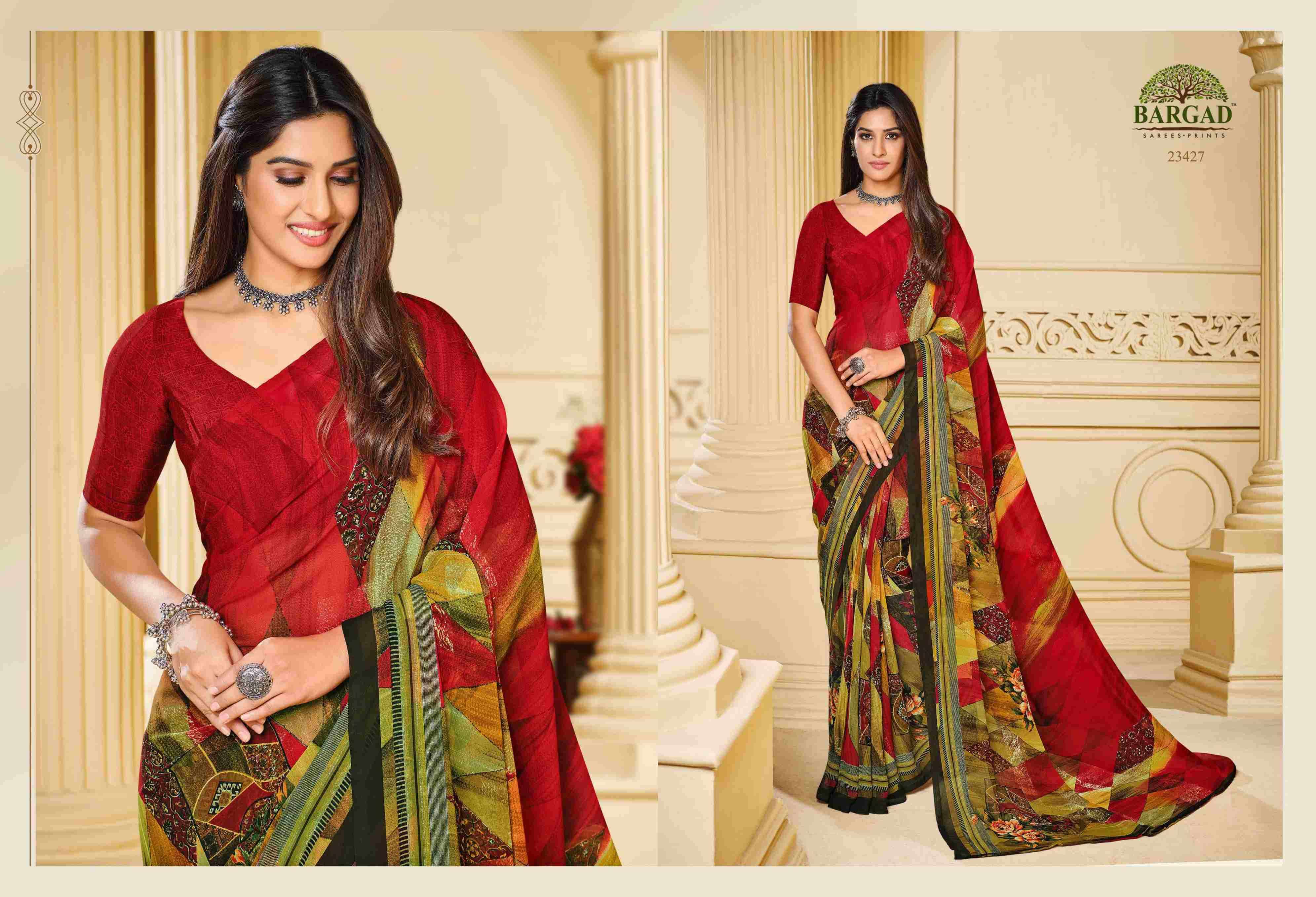 TITLI 23427 SERIES BY BARGAD 23427 TO 23442 SERIES INDIAN TRADITIONAL WEAR COLLECTION BEAUTIFUL STYLISH FANCY COLORFUL PARTY WEAR & OCCASIONAL WEAR GEORGETTE SAREES AT WHOLESALE PRICE