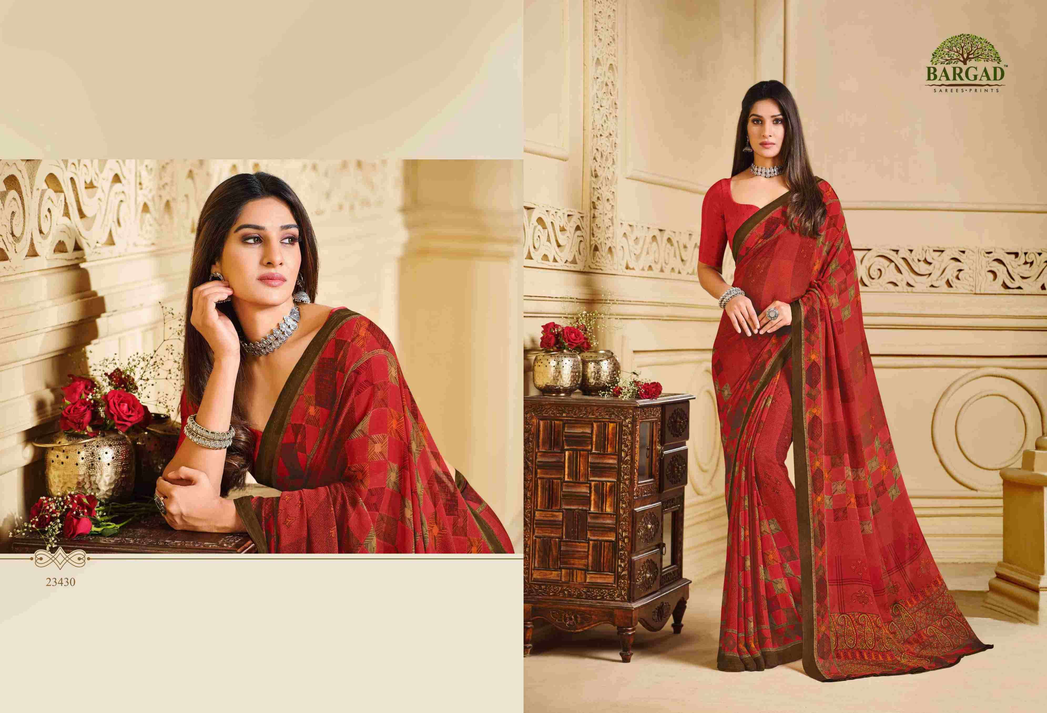 TITLI 23427 SERIES BY BARGAD 23427 TO 23442 SERIES INDIAN TRADITIONAL WEAR COLLECTION BEAUTIFUL STYLISH FANCY COLORFUL PARTY WEAR & OCCASIONAL WEAR GEORGETTE SAREES AT WHOLESALE PRICE