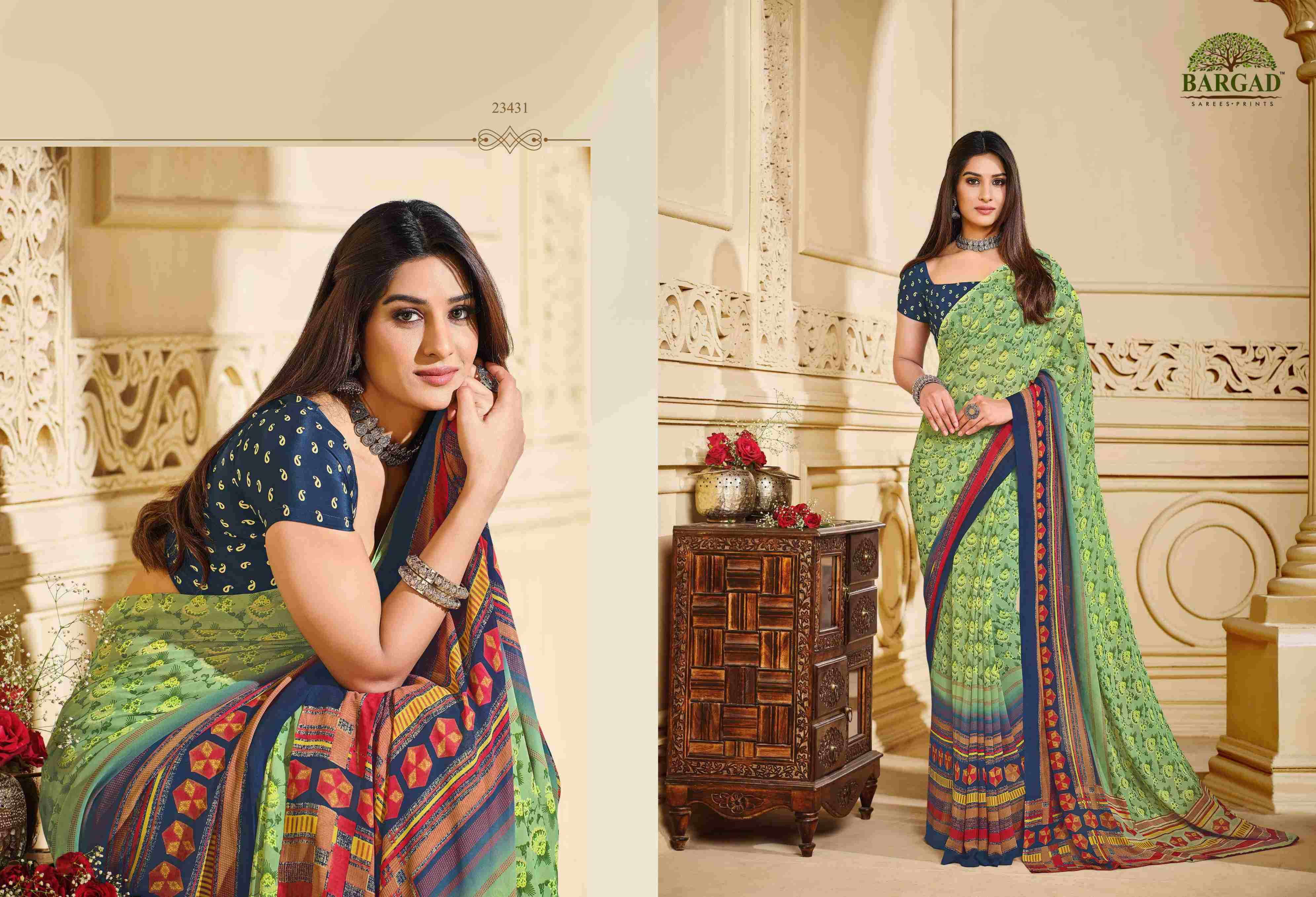 TITLI 23427 SERIES BY BARGAD 23427 TO 23442 SERIES INDIAN TRADITIONAL WEAR COLLECTION BEAUTIFUL STYLISH FANCY COLORFUL PARTY WEAR & OCCASIONAL WEAR GEORGETTE SAREES AT WHOLESALE PRICE