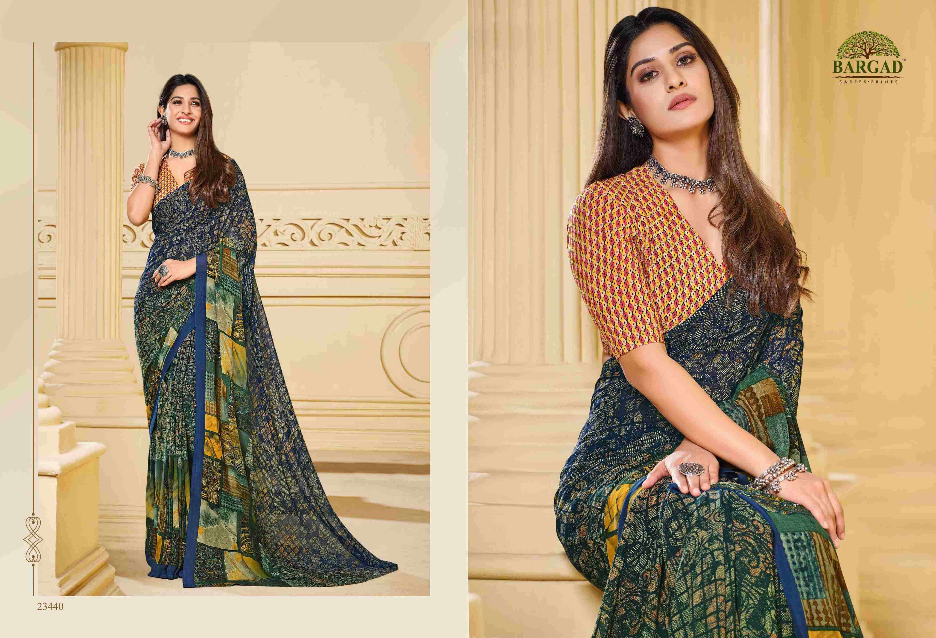 TITLI 23427 SERIES BY BARGAD 23427 TO 23442 SERIES INDIAN TRADITIONAL WEAR COLLECTION BEAUTIFUL STYLISH FANCY COLORFUL PARTY WEAR & OCCASIONAL WEAR GEORGETTE SAREES AT WHOLESALE PRICE
