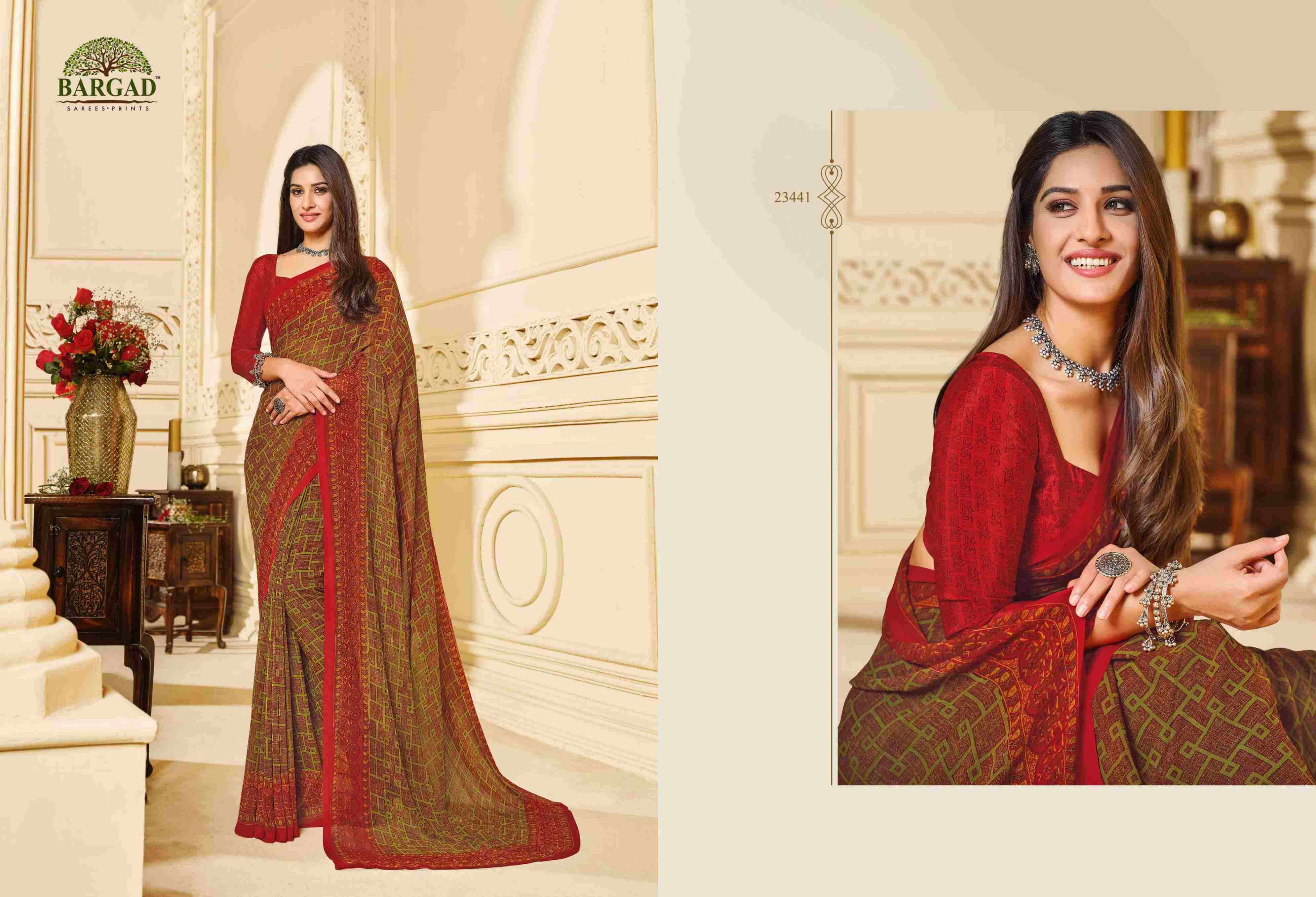 TITLI 23427 SERIES BY BARGAD 23427 TO 23442 SERIES INDIAN TRADITIONAL WEAR COLLECTION BEAUTIFUL STYLISH FANCY COLORFUL PARTY WEAR & OCCASIONAL WEAR GEORGETTE SAREES AT WHOLESALE PRICE