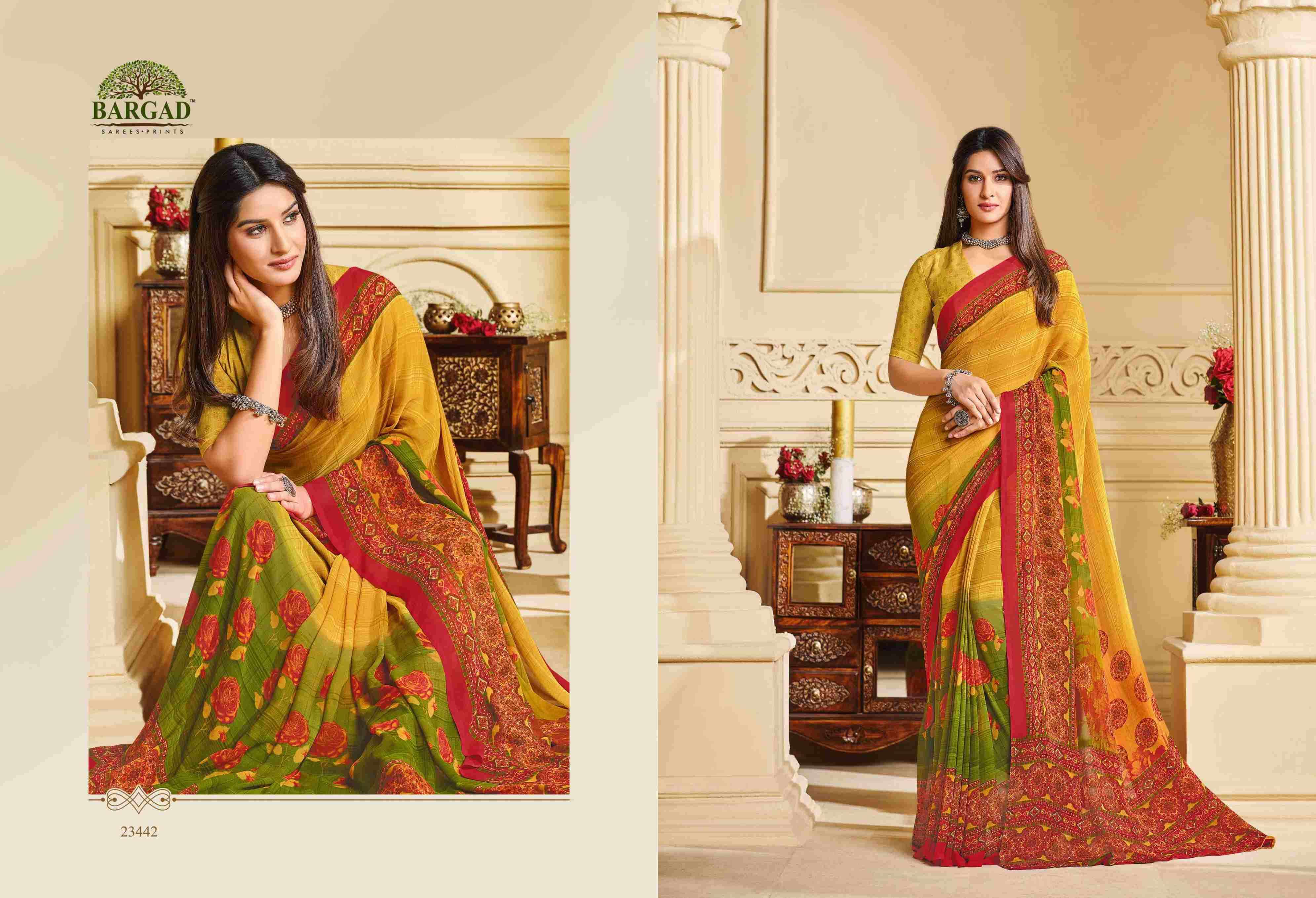 TITLI 23427 SERIES BY BARGAD 23427 TO 23442 SERIES INDIAN TRADITIONAL WEAR COLLECTION BEAUTIFUL STYLISH FANCY COLORFUL PARTY WEAR & OCCASIONAL WEAR GEORGETTE SAREES AT WHOLESALE PRICE