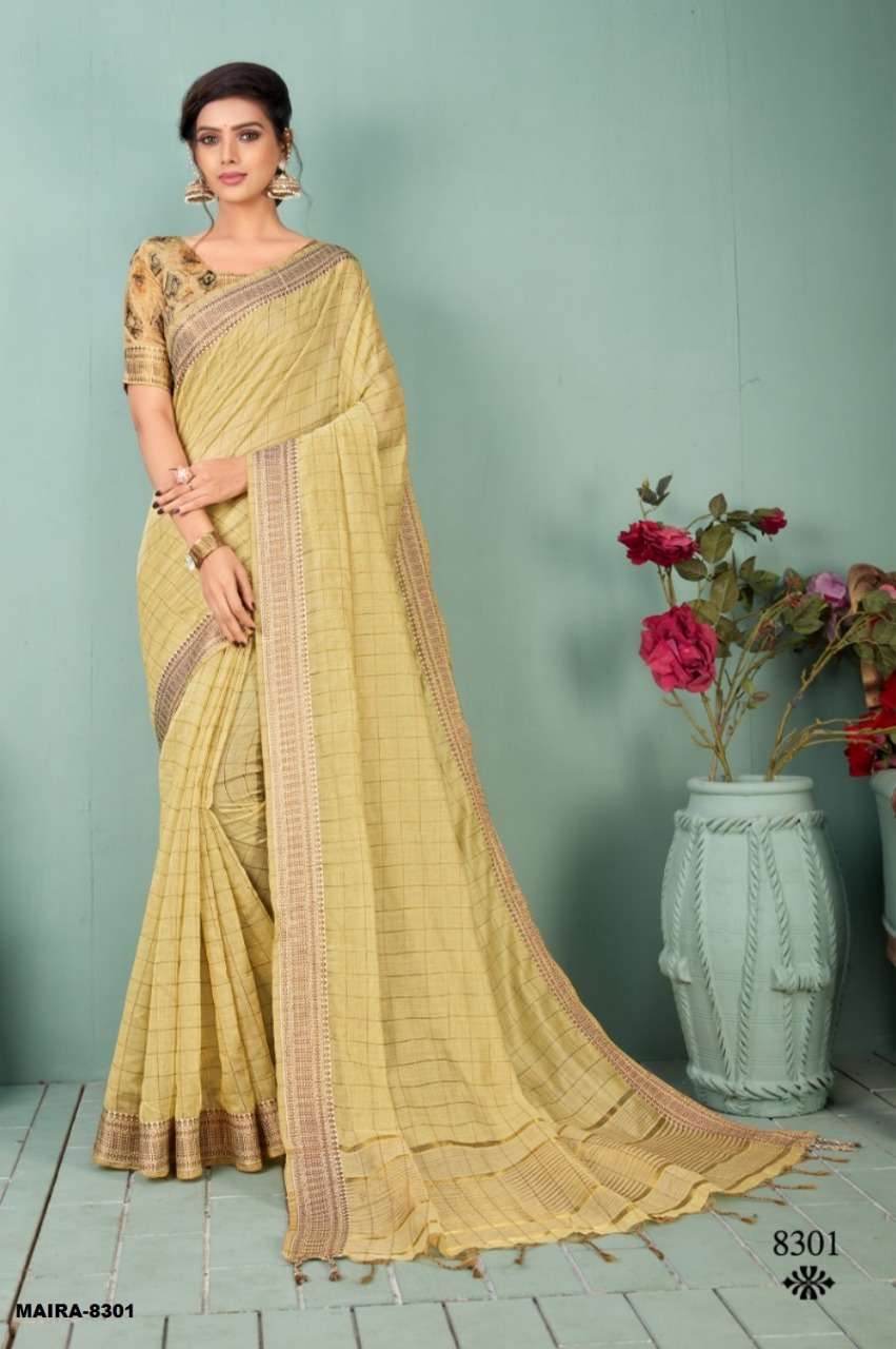 MAIRA BY SHREE MATARAM 8301 TO 8306 SERIES INDIAN TRADITIONAL WEAR COLLECTION BEAUTIFUL STYLISH FANCY COLORFUL PARTY WEAR & OCCASIONAL WEAR LINEN CHEX SAREES AT WHOLESALE PRICE