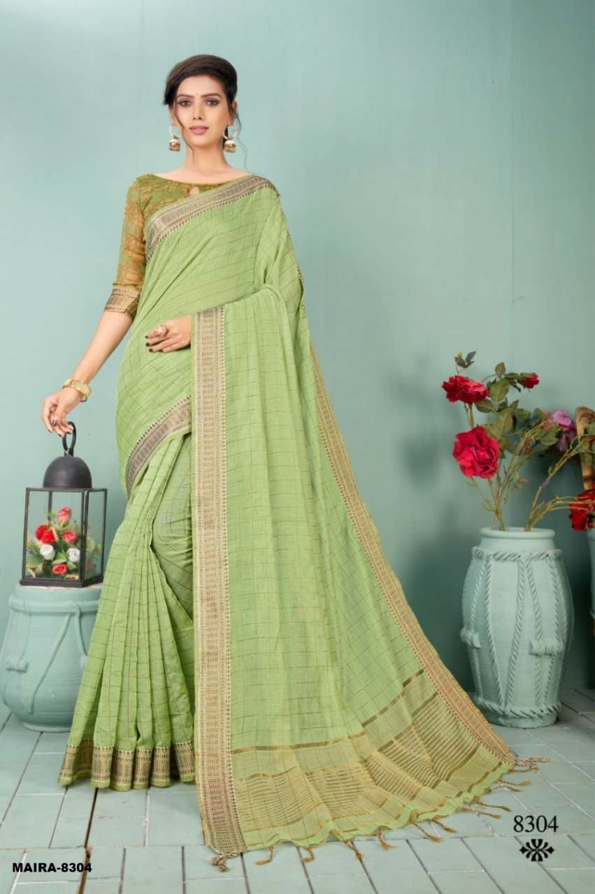 MAIRA BY SHREE MATARAM 8301 TO 8306 SERIES INDIAN TRADITIONAL WEAR COLLECTION BEAUTIFUL STYLISH FANCY COLORFUL PARTY WEAR & OCCASIONAL WEAR LINEN CHEX SAREES AT WHOLESALE PRICE