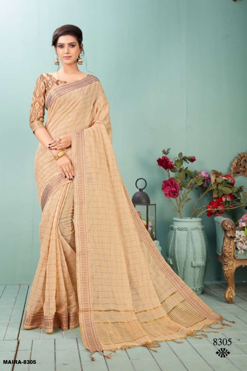 MAIRA BY SHREE MATARAM 8301 TO 8306 SERIES INDIAN TRADITIONAL WEAR COLLECTION BEAUTIFUL STYLISH FANCY COLORFUL PARTY WEAR & OCCASIONAL WEAR LINEN CHEX SAREES AT WHOLESALE PRICE