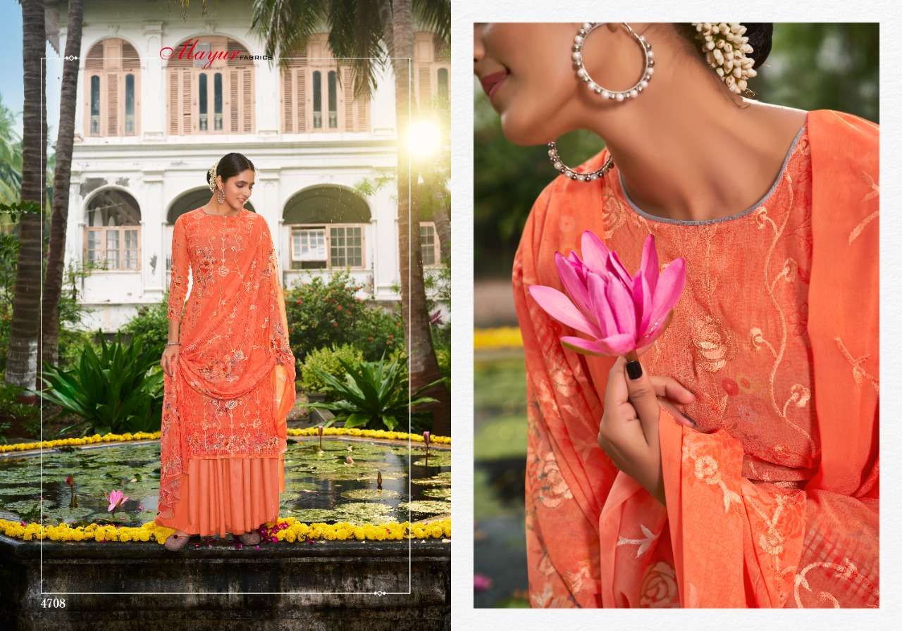 Vrindavan By Mayur Fabrics 4701 To 4708 Series Beautiful Stylish Sharara Suits Fancy Colorful Casual Wear & Ethnic Wear & Ready To Wear Georgette Digital Printed Dresses At Wholesale Price