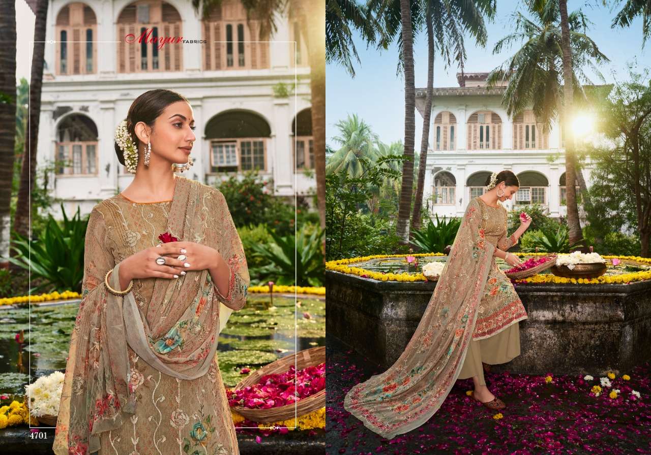 Vrindavan By Mayur Fabrics 4701 To 4708 Series Beautiful Stylish Sharara Suits Fancy Colorful Casual Wear & Ethnic Wear & Ready To Wear Georgette Digital Printed Dresses At Wholesale Price