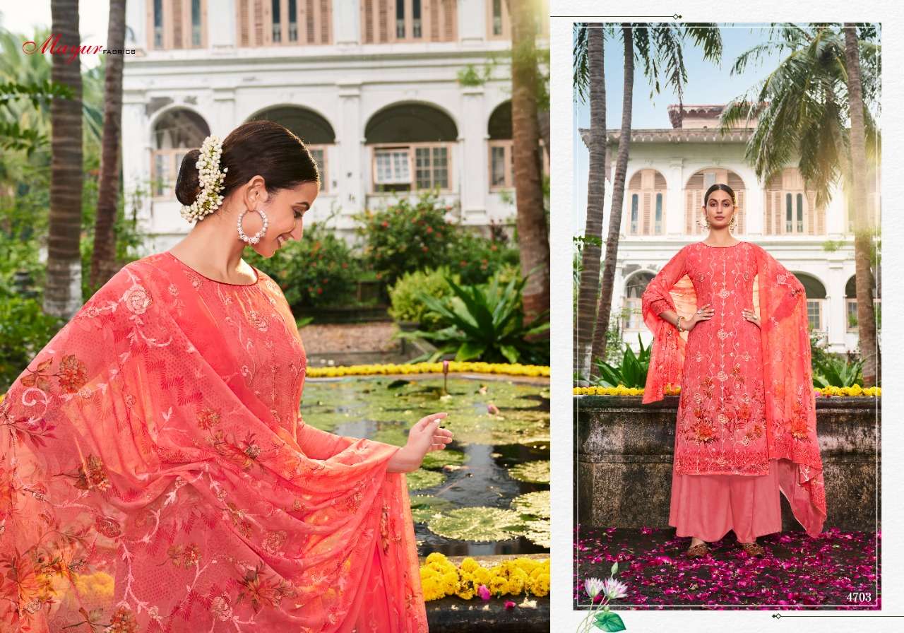 Vrindavan By Mayur Fabrics 4701 To 4708 Series Beautiful Stylish Sharara Suits Fancy Colorful Casual Wear & Ethnic Wear & Ready To Wear Georgette Digital Printed Dresses At Wholesale Price