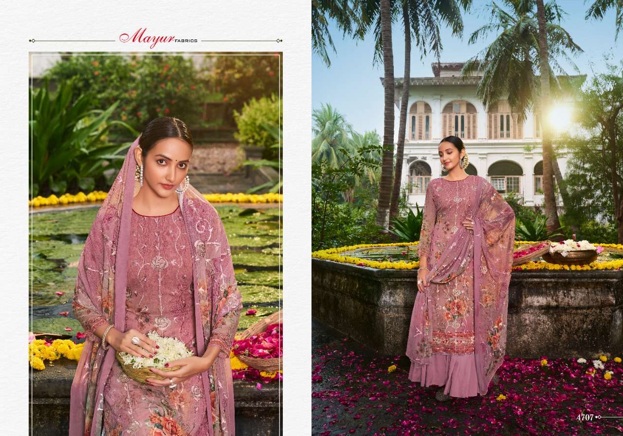 Vrindavan By Mayur Fabrics 4701 To 4708 Series Beautiful Stylish Sharara Suits Fancy Colorful Casual Wear & Ethnic Wear & Ready To Wear Georgette Digital Printed Dresses At Wholesale Price