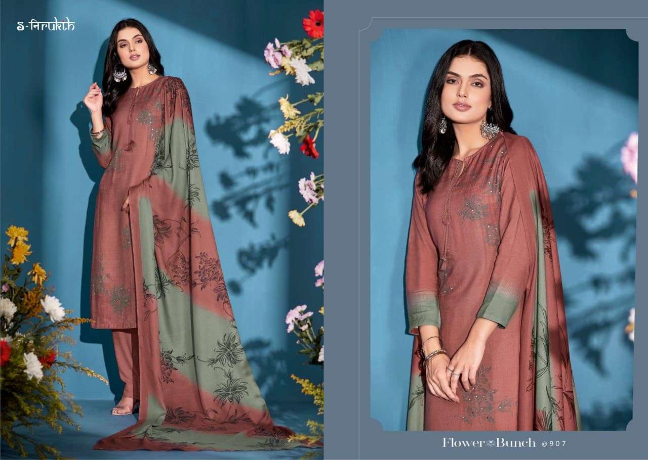 FLOWR BUNCH BY S-NIRUKTH BEAUTIFUL STYLISH SUITS FANCY COLORFUL CASUAL WEAR & ETHNIC WEAR & READY TO WEAR PASHMINA TWILL PRINTED DRESSES AT WHOLESALE PRICE