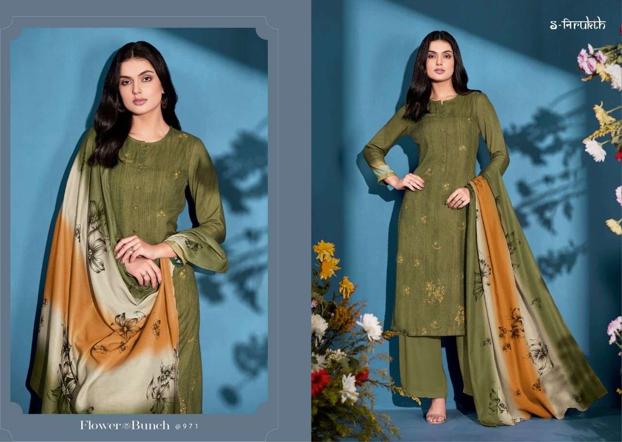 FLOWR BUNCH BY S-NIRUKTH BEAUTIFUL STYLISH SUITS FANCY COLORFUL CASUAL WEAR & ETHNIC WEAR & READY TO WEAR PASHMINA TWILL PRINTED DRESSES AT WHOLESALE PRICE