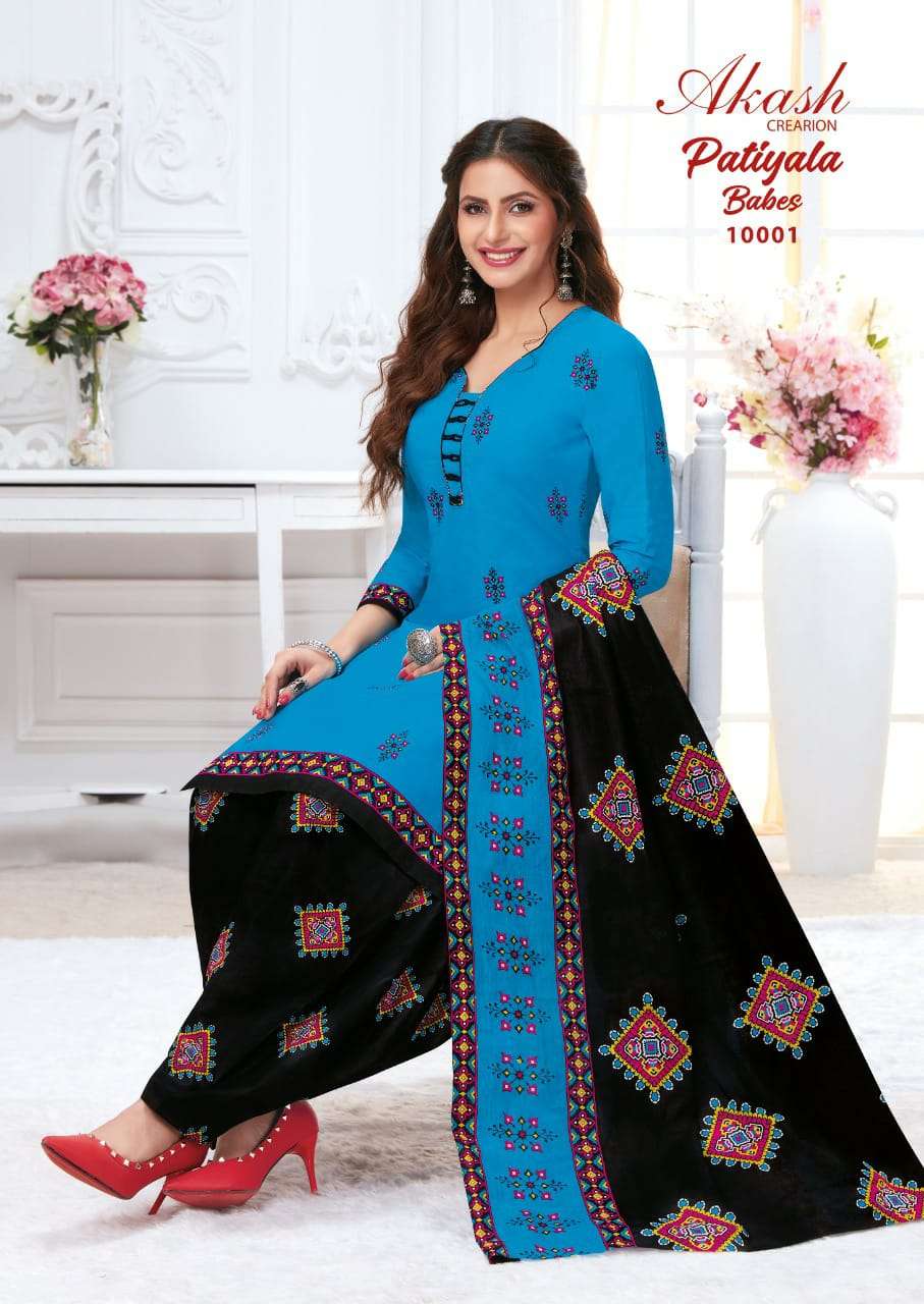 PATIYALA BABES VOL-10 BY AKASH CREATION 10001 TO 10010 SERIES INDIAN TRADITIONAL WEAR COLLECTION BEAUTIFUL STYLISH FANCY COLORFUL PARTY WEAR & OCCASIONAL WEAR PURE COTTON PRINT DRESSES AT WHOLESALE PRICE