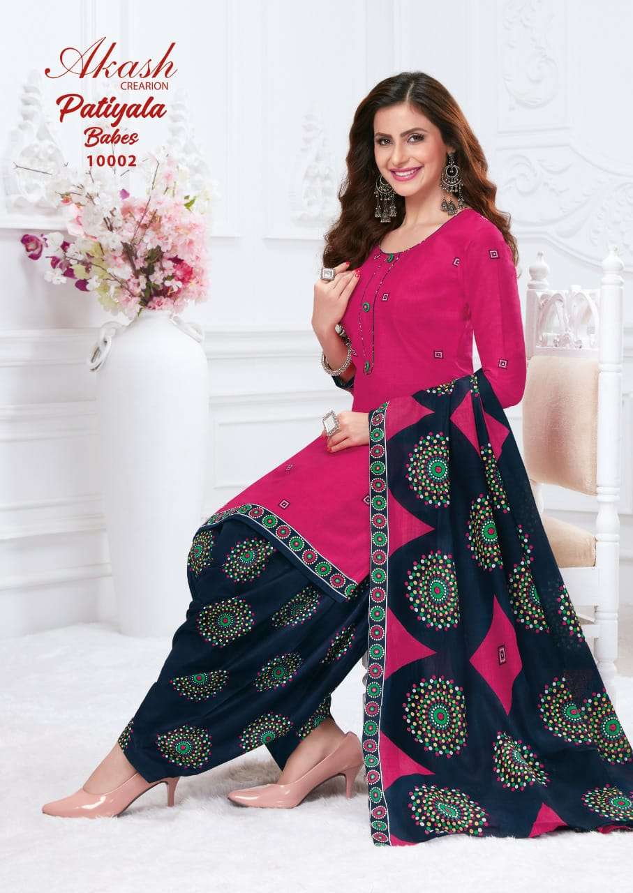 PATIYALA BABES VOL-10 BY AKASH CREATION 10001 TO 10010 SERIES INDIAN TRADITIONAL WEAR COLLECTION BEAUTIFUL STYLISH FANCY COLORFUL PARTY WEAR & OCCASIONAL WEAR PURE COTTON PRINT DRESSES AT WHOLESALE PRICE