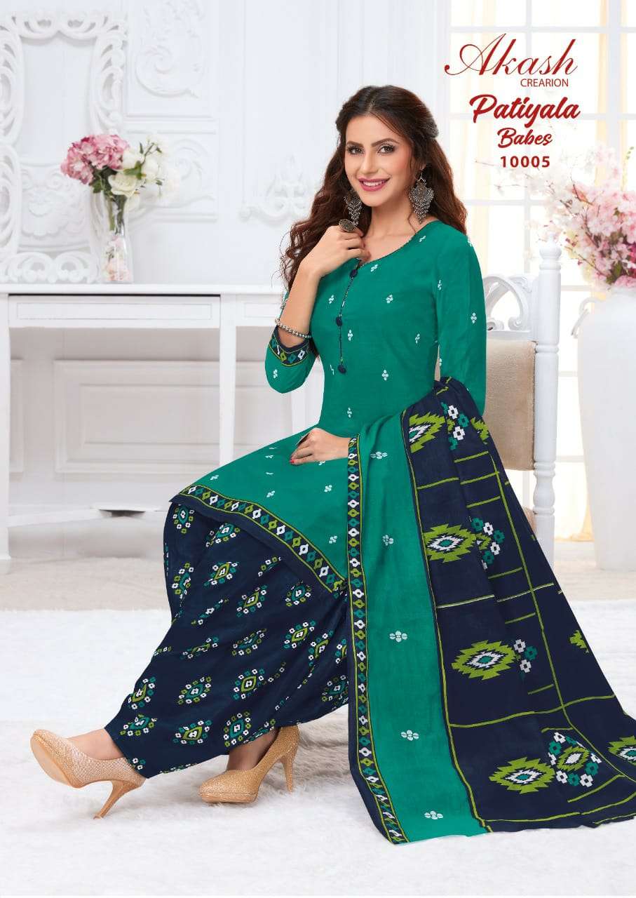 PATIYALA BABES VOL-10 BY AKASH CREATION 10001 TO 10010 SERIES INDIAN TRADITIONAL WEAR COLLECTION BEAUTIFUL STYLISH FANCY COLORFUL PARTY WEAR & OCCASIONAL WEAR PURE COTTON PRINT DRESSES AT WHOLESALE PRICE