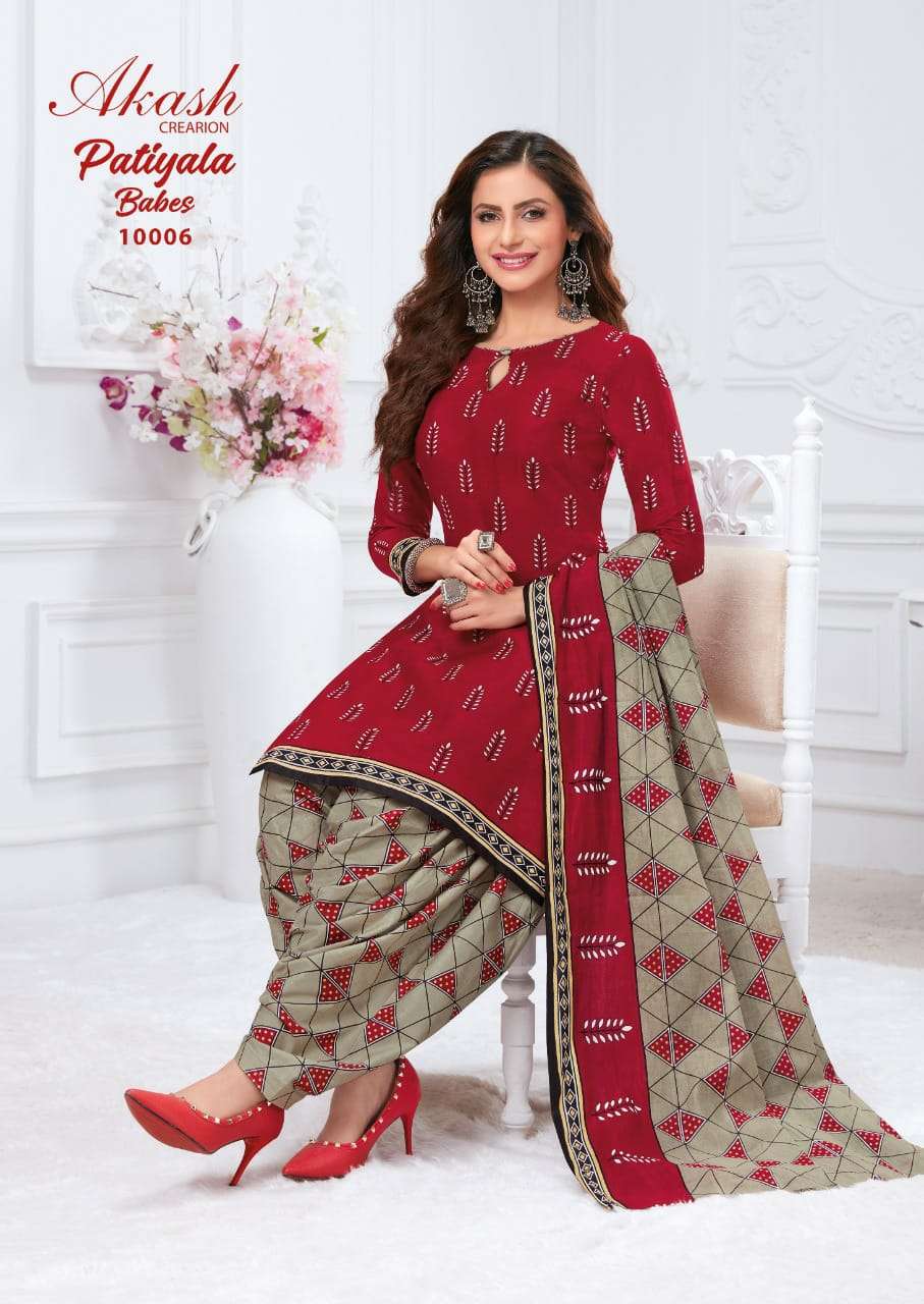 PATIYALA BABES VOL-10 BY AKASH CREATION 10001 TO 10010 SERIES INDIAN TRADITIONAL WEAR COLLECTION BEAUTIFUL STYLISH FANCY COLORFUL PARTY WEAR & OCCASIONAL WEAR PURE COTTON PRINT DRESSES AT WHOLESALE PRICE