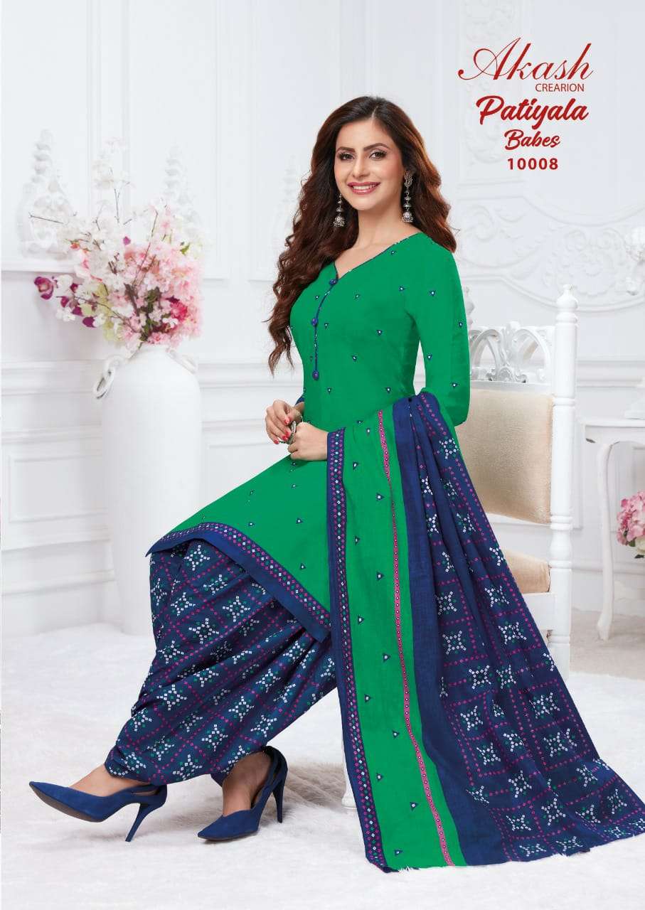 PATIYALA BABES VOL-10 BY AKASH CREATION 10001 TO 10010 SERIES INDIAN TRADITIONAL WEAR COLLECTION BEAUTIFUL STYLISH FANCY COLORFUL PARTY WEAR & OCCASIONAL WEAR PURE COTTON PRINT DRESSES AT WHOLESALE PRICE