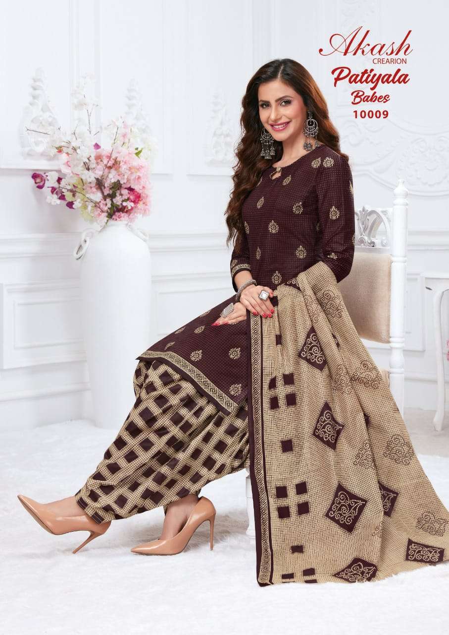 PATIYALA BABES VOL-10 BY AKASH CREATION 10001 TO 10010 SERIES INDIAN TRADITIONAL WEAR COLLECTION BEAUTIFUL STYLISH FANCY COLORFUL PARTY WEAR & OCCASIONAL WEAR PURE COTTON PRINT DRESSES AT WHOLESALE PRICE