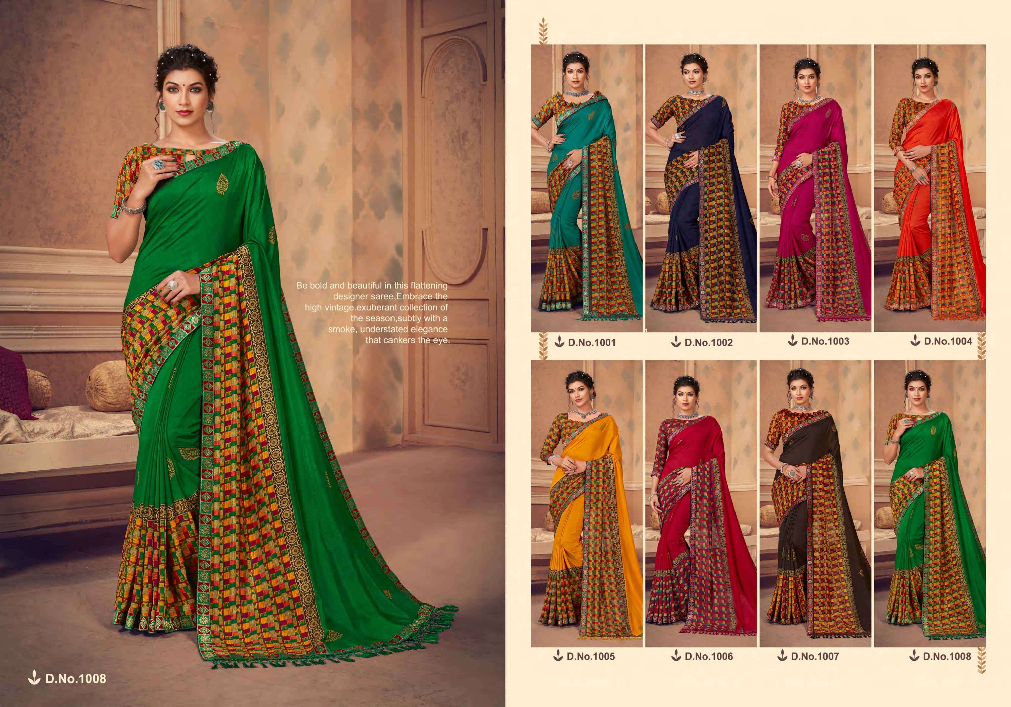 MONACO BY SHRAVYA FASHION 1001 TO 1008 SERIES INDIAN TRADITIONAL WEAR COLLECTION BEAUTIFUL STYLISH FANCY COLORFUL PARTY WEAR & OCCASIONAL WEAR VICHITRA SILK SAREES AT WHOLESALE PRICE