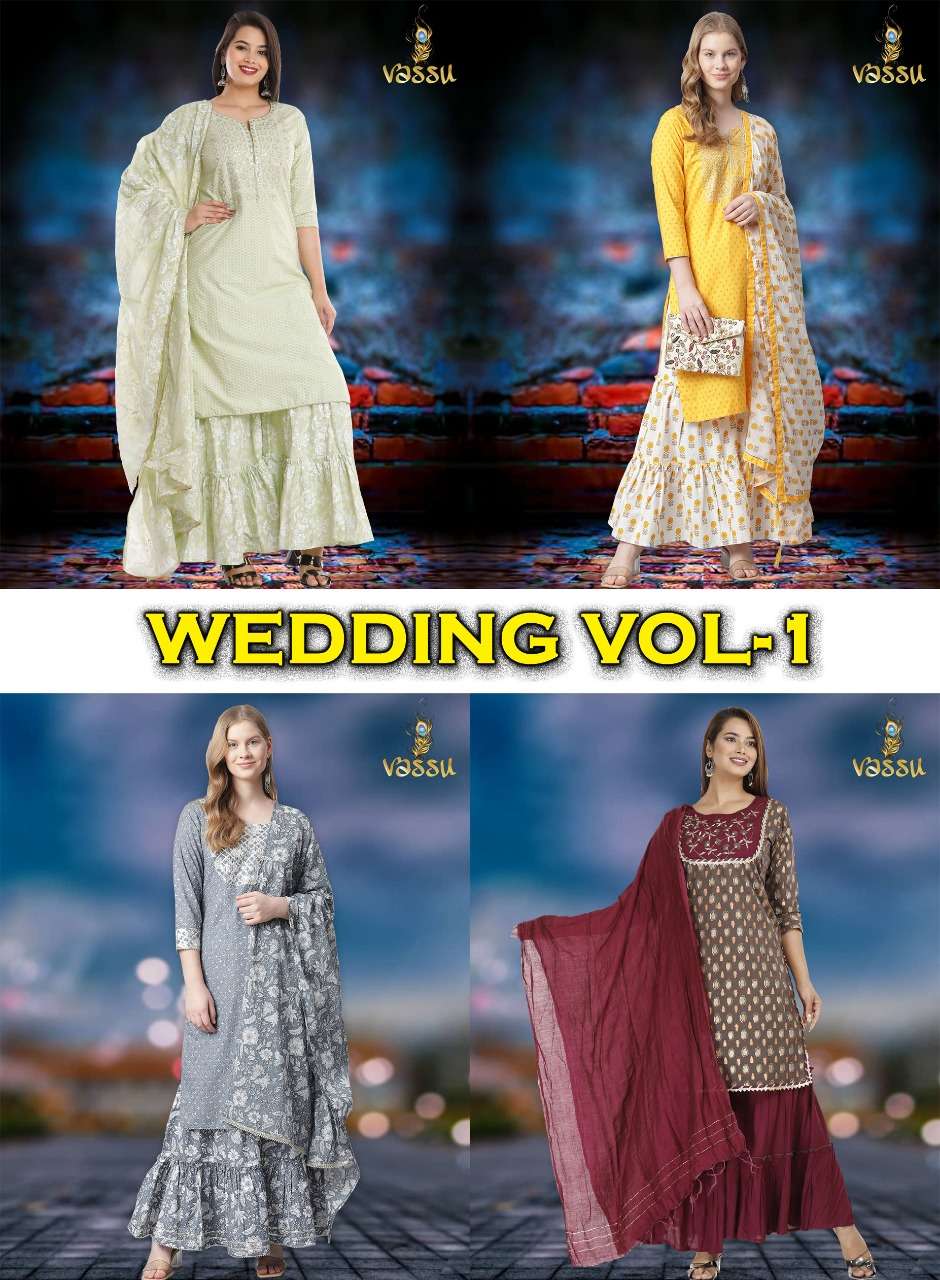WEDDING BY VASSU 101 TO 104 SERIES BEAUTIFUL SUITS COLORFUL STYLISH FANCY CASUAL WEAR & ETHNIC WEAR PURE COTTON DRESSES AT WHOLESALE PRICE