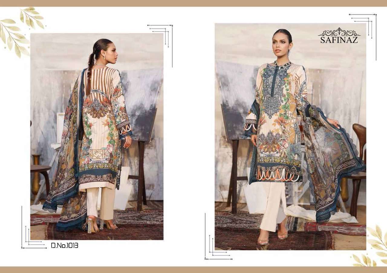 FIRDOUS VOL-5 BY SAFINAZ 1013 TO 1016 SERIES BEAUTIFUL PAKISTANI SUITS STYLISH FANCY COLORFUL PARTY WEAR & OCCASIONAL WEAR PURE CAMBRIC COTTON PRINT WITH EMBROIDERY DRESSES AT WHOLESALE PRICE