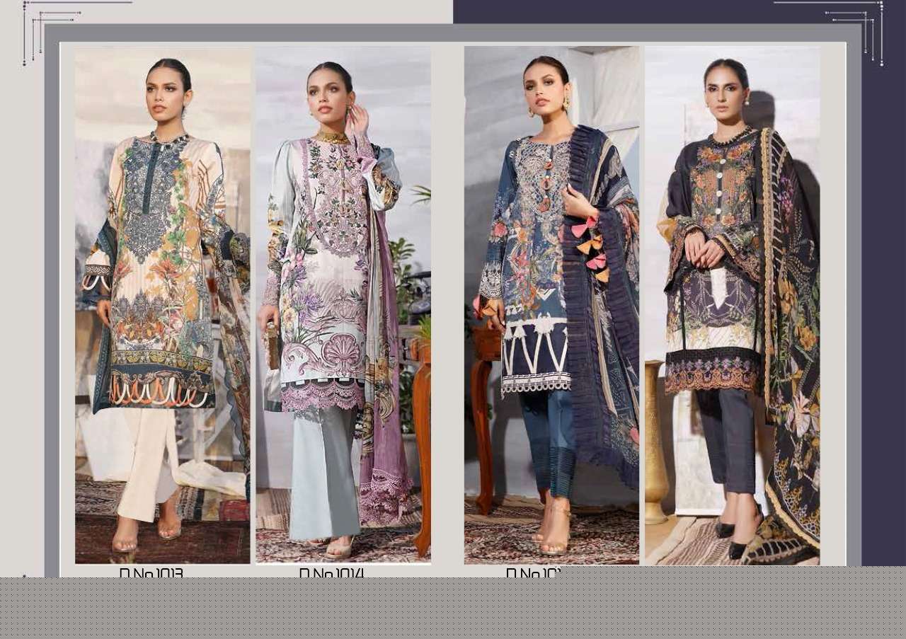 FIRDOUS VOL-5 BY SAFINAZ 1013 TO 1016 SERIES BEAUTIFUL PAKISTANI SUITS STYLISH FANCY COLORFUL PARTY WEAR & OCCASIONAL WEAR PURE CAMBRIC COTTON PRINT WITH EMBROIDERY DRESSES AT WHOLESALE PRICE