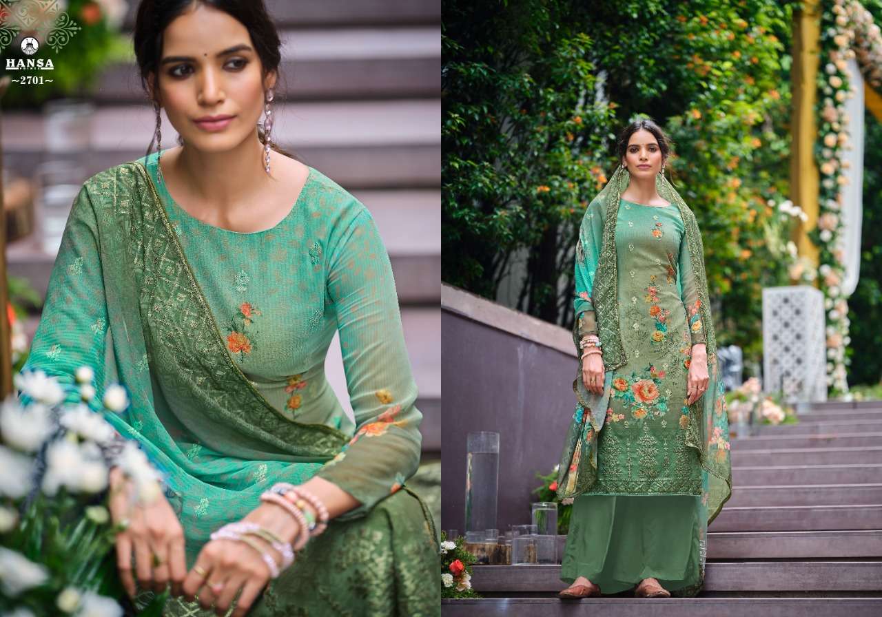 HUSNA ARA SAHELI BY HANSA PRINTS 2701 TO 2706 SERIES BEAUTIFUL STYLISH PAKISATNI SUITS FANCY COLORFUL CASUAL WEAR & ETHNIC WEAR & READY TO WEAR GEORGETTE DIGITAL PRINT WITH ARI WORK DRESSES AT WHOLESALE PRICE