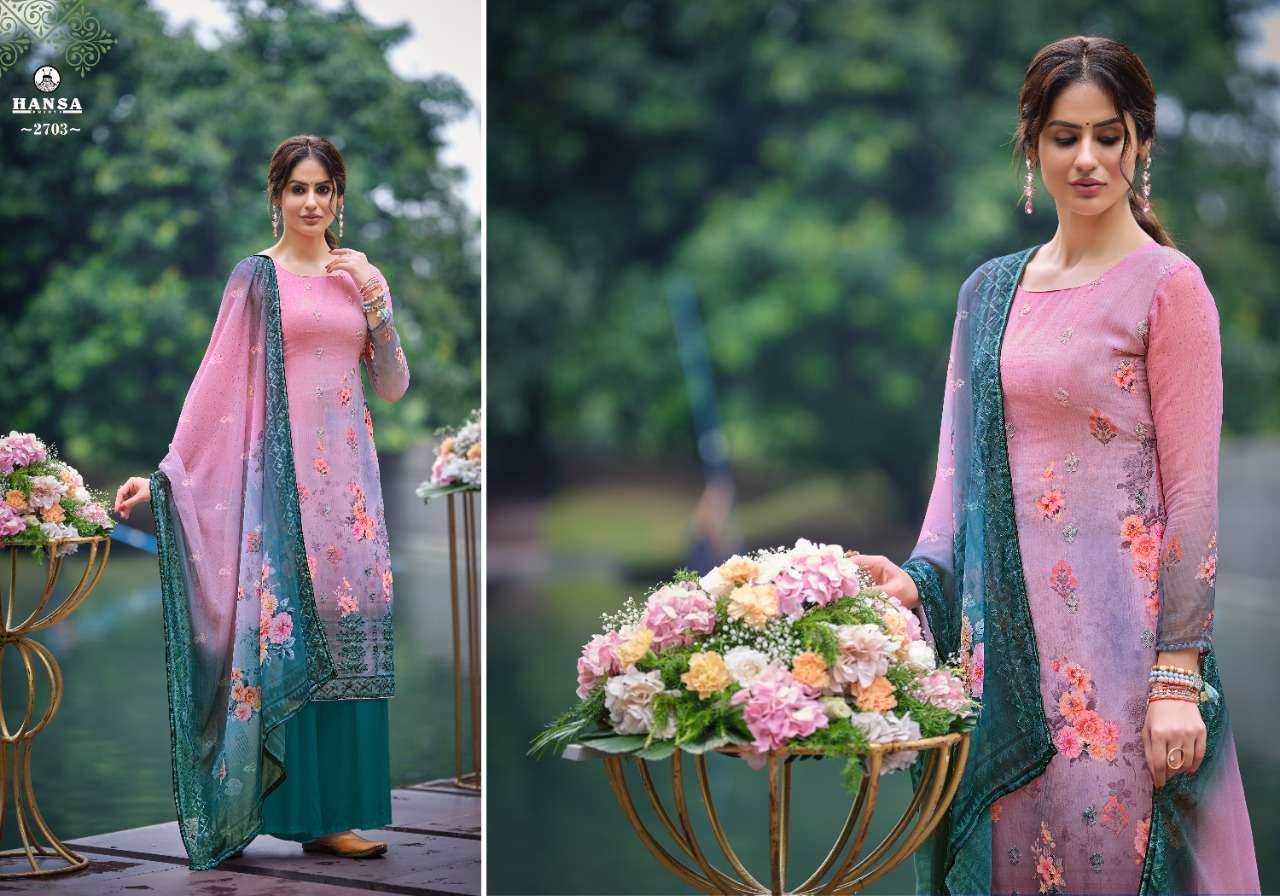 HUSNA ARA SAHELI BY HANSA PRINTS 2701 TO 2706 SERIES BEAUTIFUL STYLISH PAKISATNI SUITS FANCY COLORFUL CASUAL WEAR & ETHNIC WEAR & READY TO WEAR GEORGETTE DIGITAL PRINT WITH ARI WORK DRESSES AT WHOLESALE PRICE