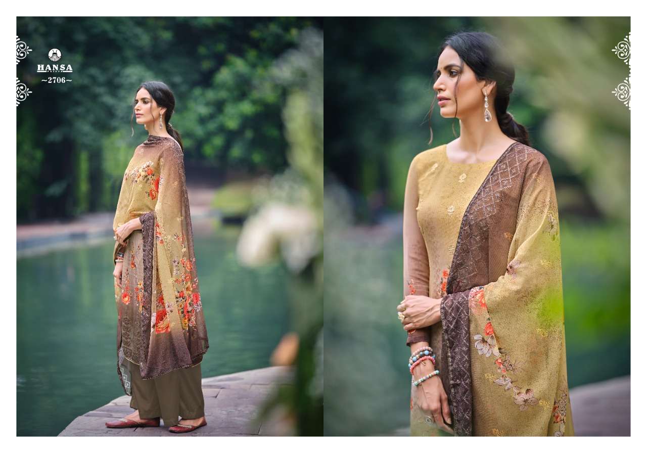 HUSNA ARA SAHELI BY HANSA PRINTS 2701 TO 2706 SERIES BEAUTIFUL STYLISH PAKISATNI SUITS FANCY COLORFUL CASUAL WEAR & ETHNIC WEAR & READY TO WEAR GEORGETTE DIGITAL PRINT WITH ARI WORK DRESSES AT WHOLESALE PRICE