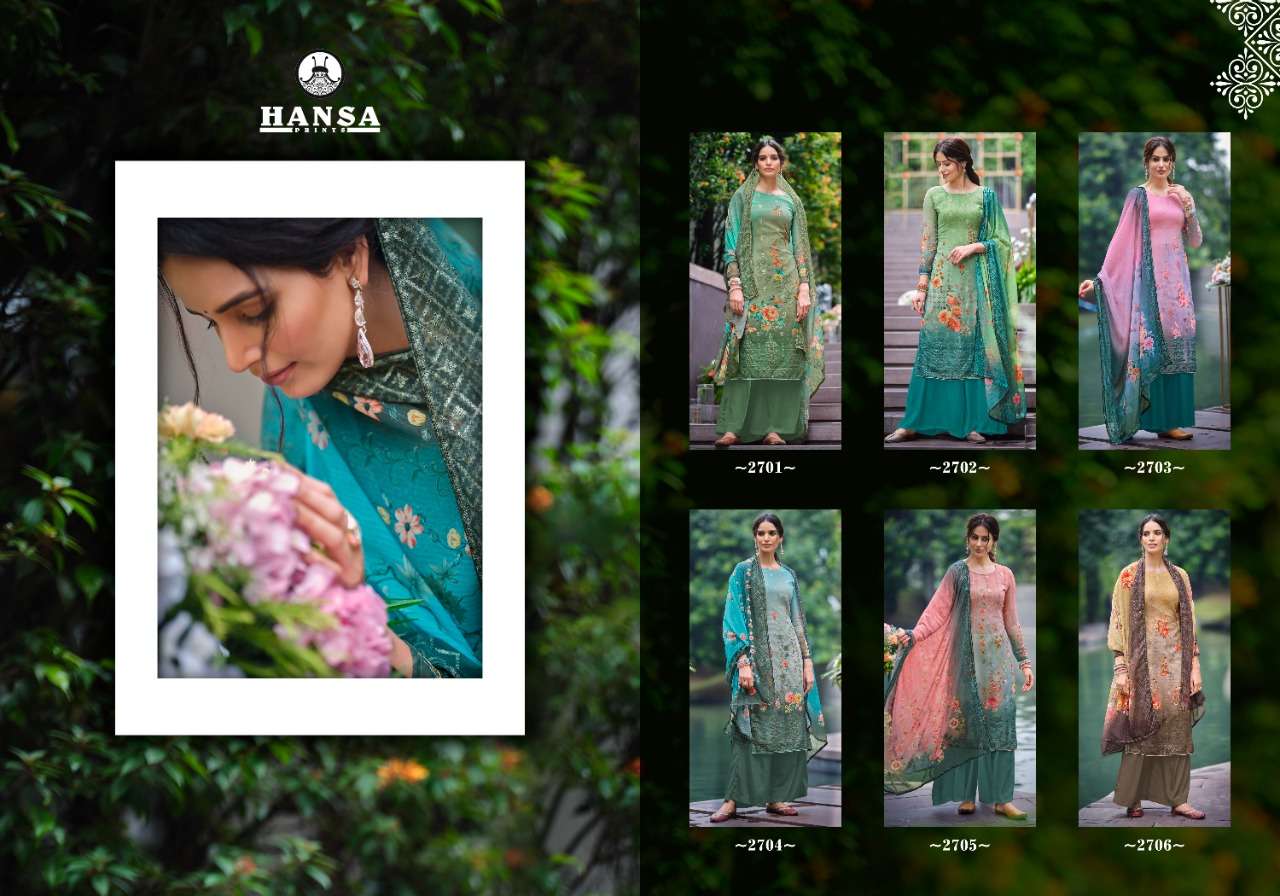 HUSNA ARA SAHELI BY HANSA PRINTS 2701 TO 2706 SERIES BEAUTIFUL STYLISH PAKISATNI SUITS FANCY COLORFUL CASUAL WEAR & ETHNIC WEAR & READY TO WEAR GEORGETTE DIGITAL PRINT WITH ARI WORK DRESSES AT WHOLESALE PRICE