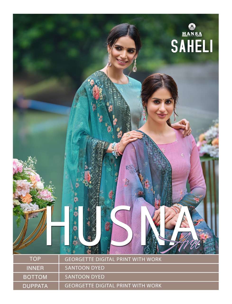 HUSNA ARA SAHELI BY HANSA PRINTS 2701 TO 2706 SERIES BEAUTIFUL STYLISH PAKISATNI SUITS FANCY COLORFUL CASUAL WEAR & ETHNIC WEAR & READY TO WEAR GEORGETTE DIGITAL PRINT WITH ARI WORK DRESSES AT WHOLESALE PRICE