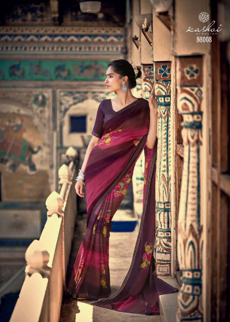 JANKI BY KASHVI CREATION 98001 TO 98010 SERIES INDIAN TRADITIONAL WEAR COLLECTION BEAUTIFUL STYLISH FANCY COLORFUL PARTY WEAR & OCCASIONAL WEAR CHIFFON SAREES AT WHOLESALE PRICE