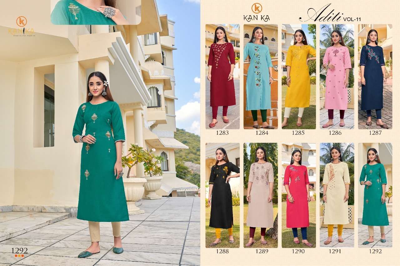 ADITI VOL-11 BY KANIKA 1283 TO 1292 SERIES DESIGNER STYLISH FANCY COLORFUL BEAUTIFUL PARTY WEAR & ETHNIC WEAR COLLECTION RUBY SILK EMBROIDERED KURTIS AT WHOLESALE PRICE
