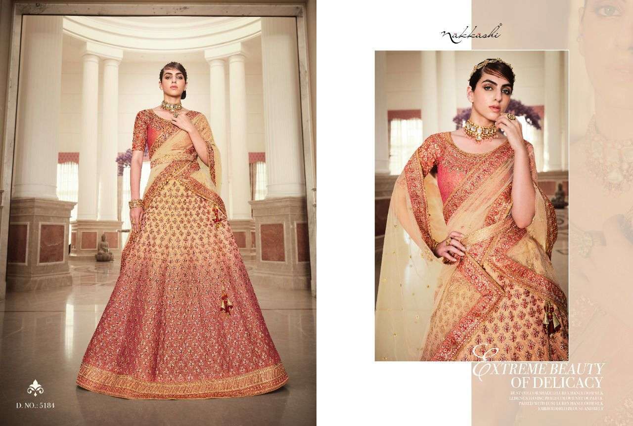 GLAMOUR BY NAKKASHI 5184 TO 5190 SERIES BEAUTIFUL COLORFUL FANCY WEDDING COLLECTION OCCASIONAL WEAR & PARTY WEAR HANDLOOM SILK LEHENGAS AT WHOLESALE PRICE