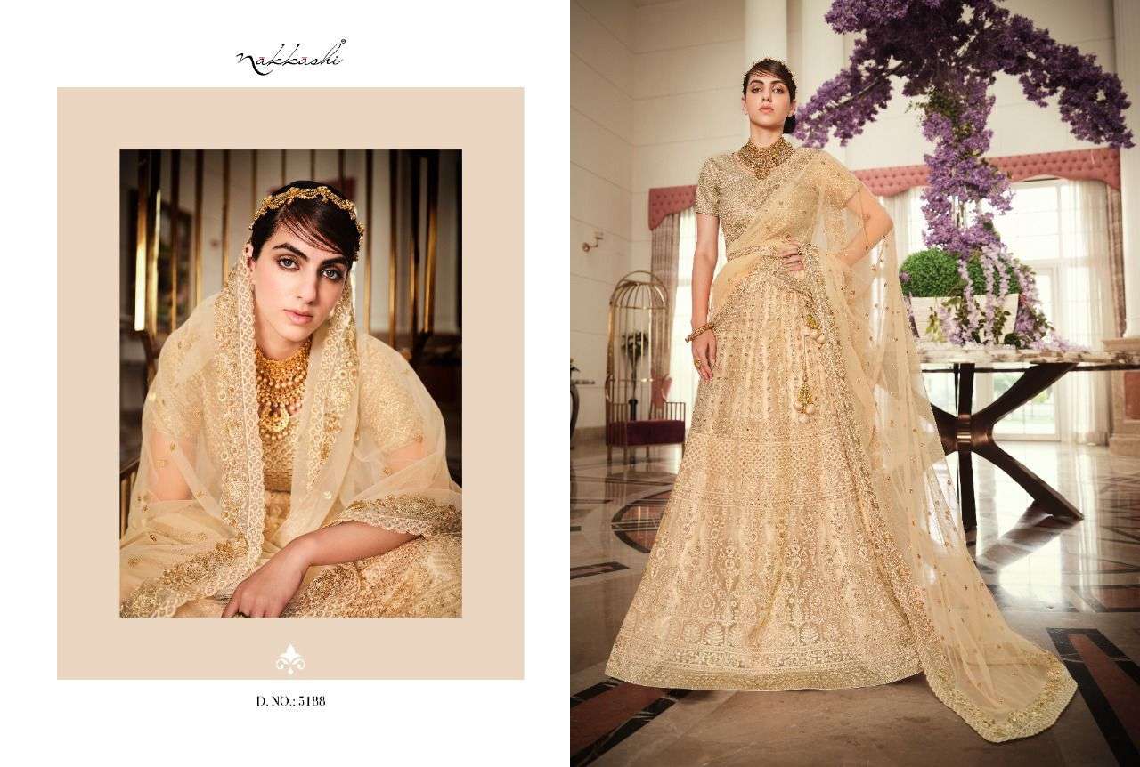 GLAMOUR BY NAKKASHI 5184 TO 5190 SERIES BEAUTIFUL COLORFUL FANCY WEDDING COLLECTION OCCASIONAL WEAR & PARTY WEAR HANDLOOM SILK LEHENGAS AT WHOLESALE PRICE